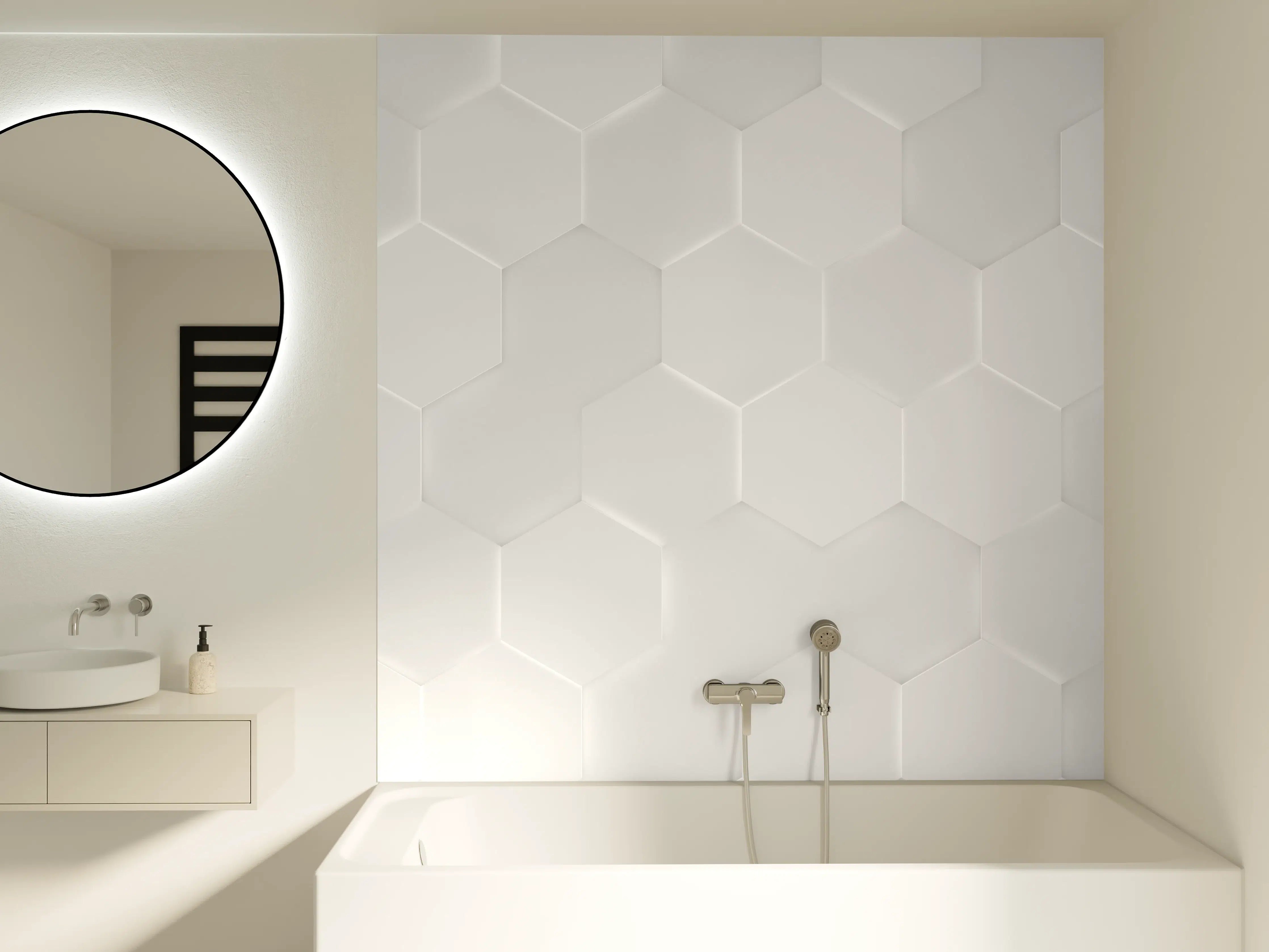 Badewannen-Rückwand - Weißes Hexagon-Muster