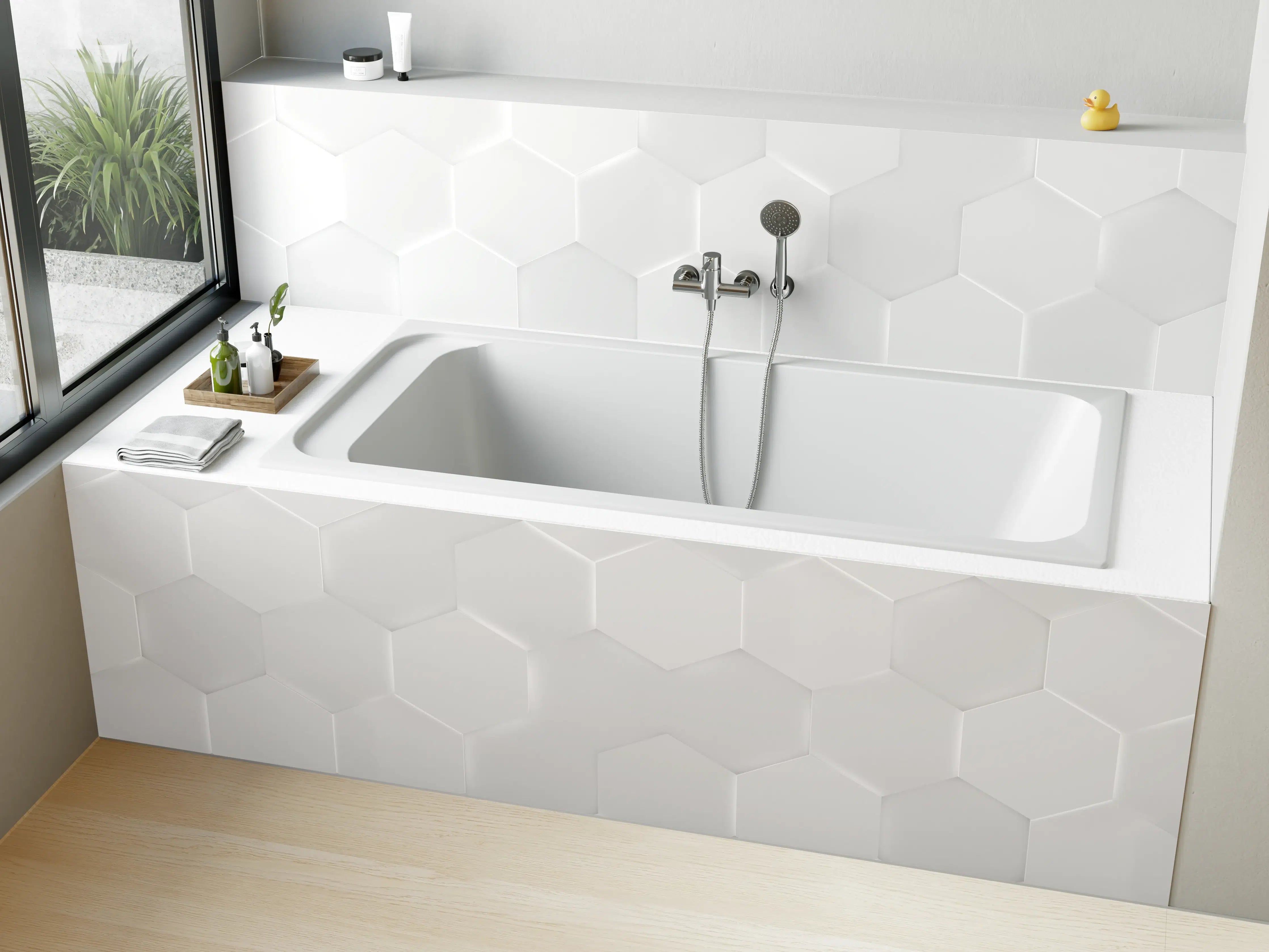 Badewannen-Rückwand - Weißes Hexagon-Muster