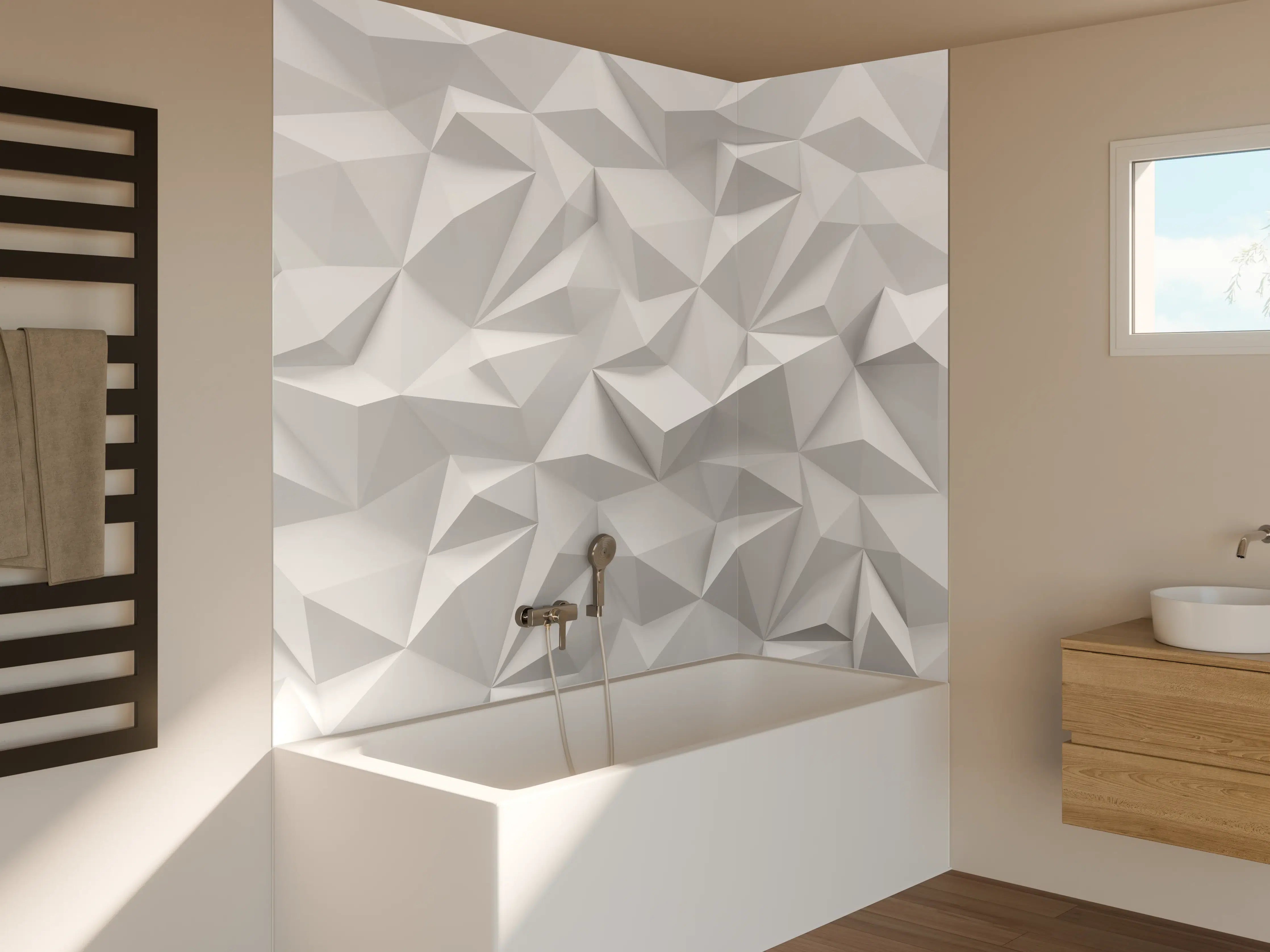 Badewannen-Rückwand - Weißes Low-Poly Design