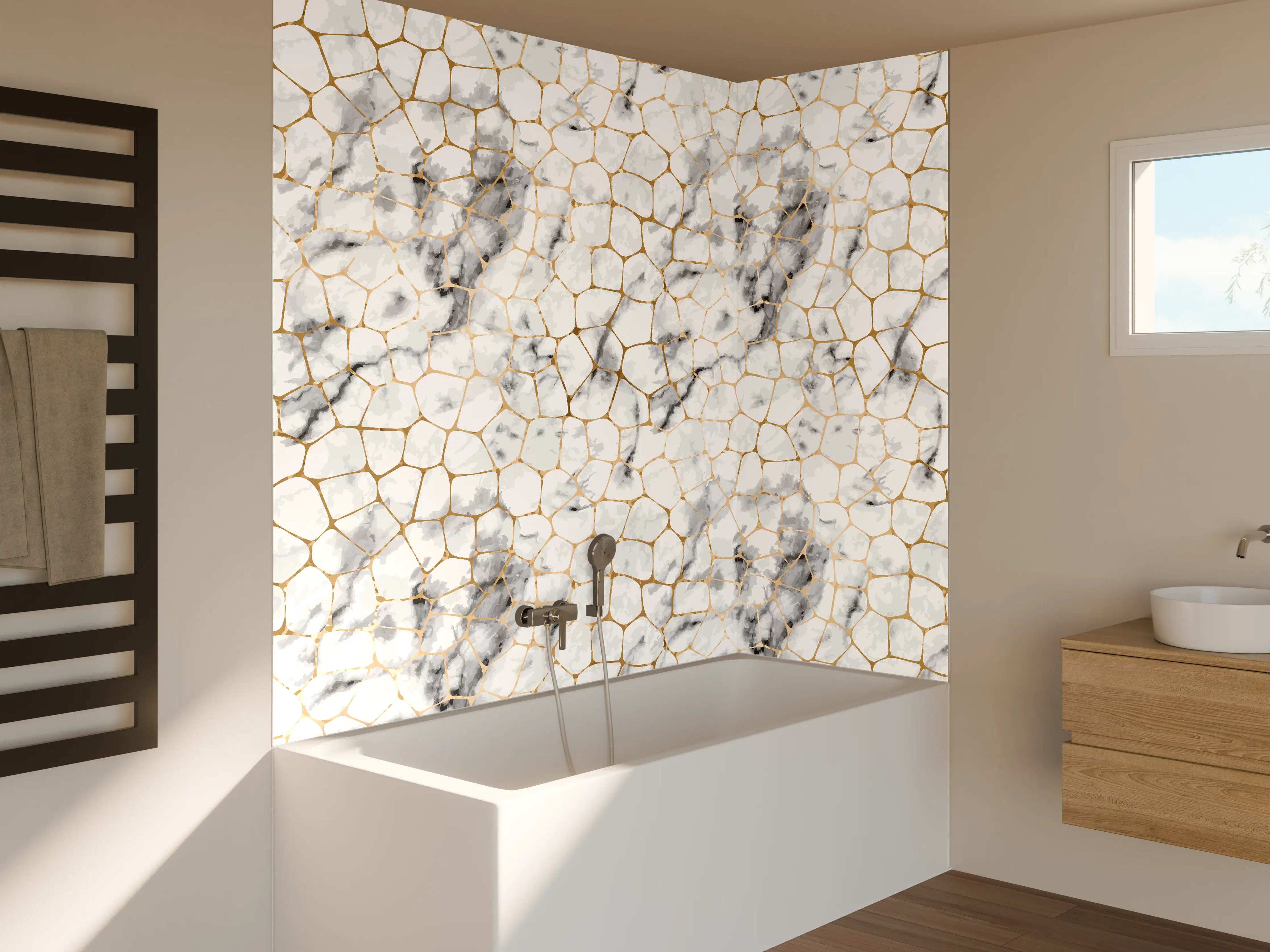 Badewannen-Rückwand - Weißes Marmor-Geometrie-Muster