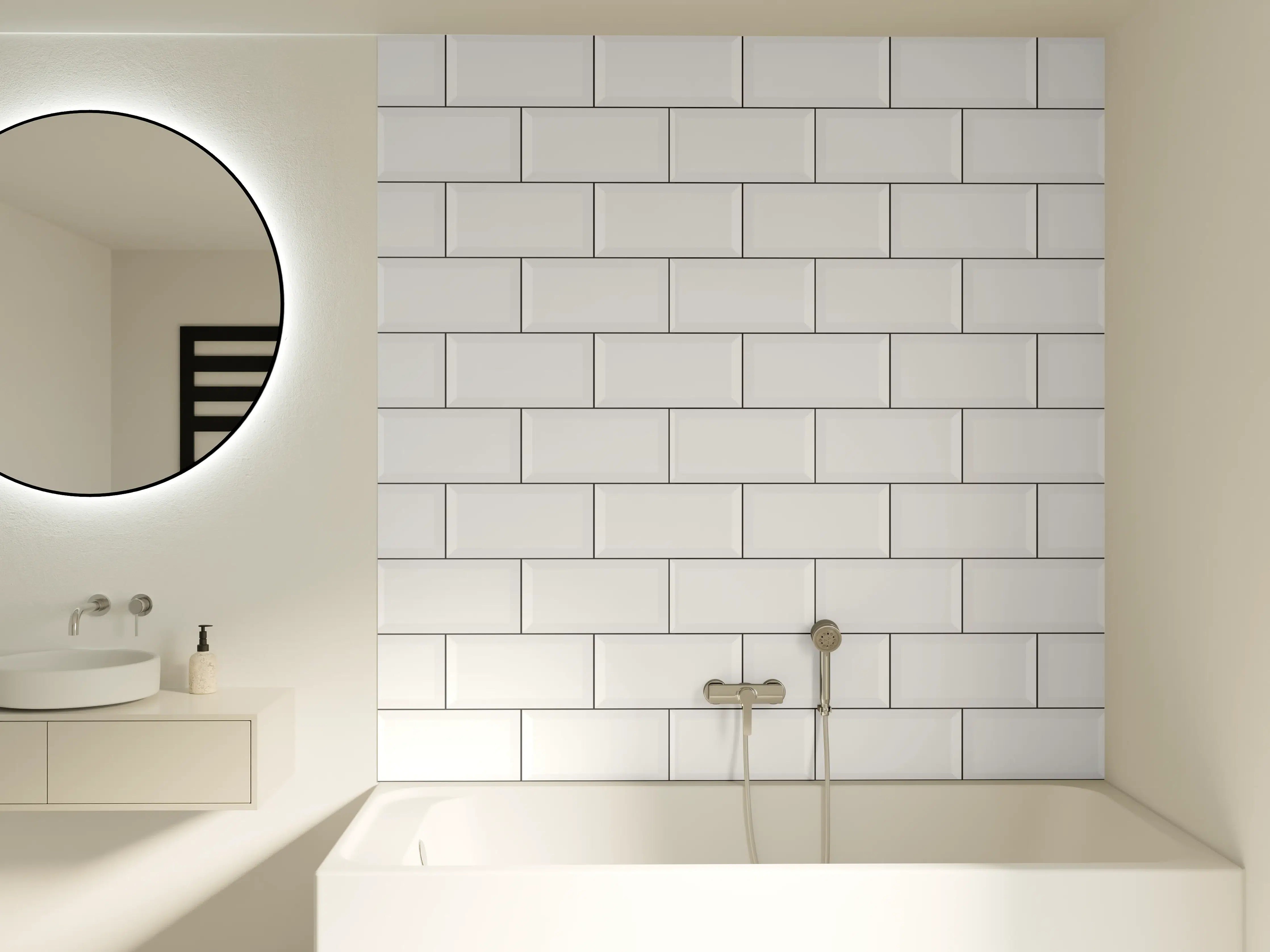 Badewannen-Rückwand - Weißes Mauerwerk-Design