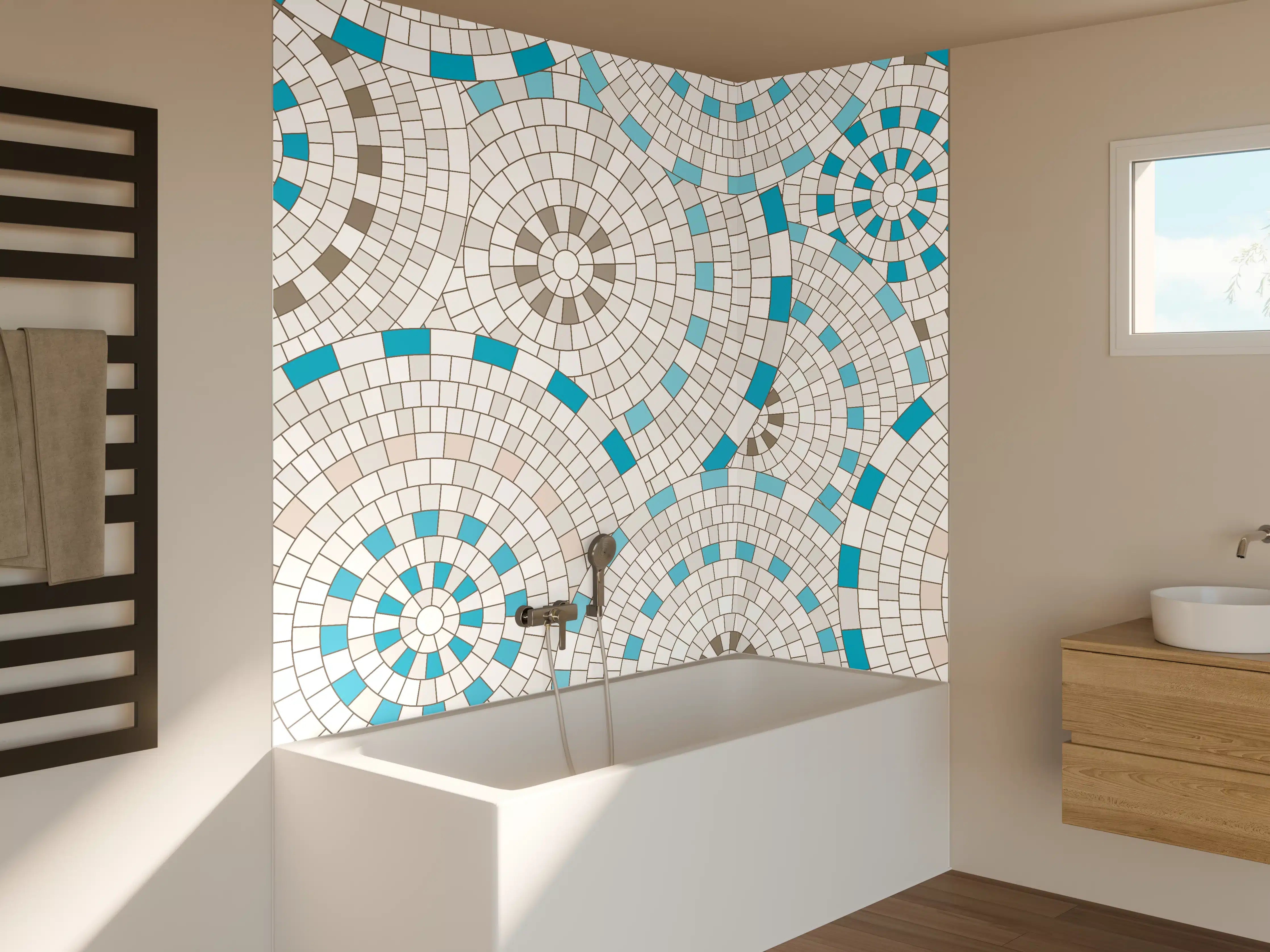 Badewannen-Rückwand - Weißes Mosaik mit Akzenten
