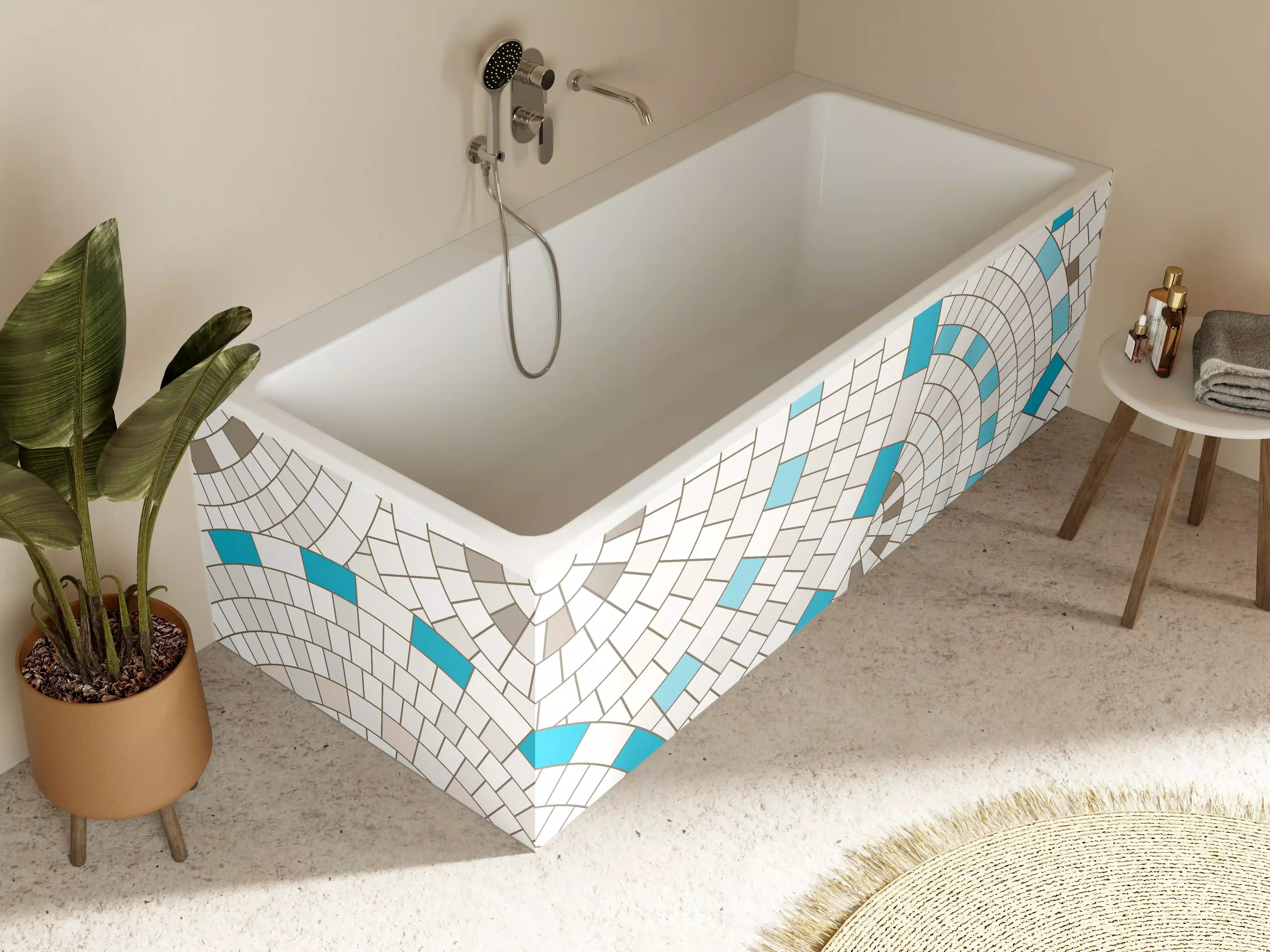 Badewannen-Rückwand - Weißes Mosaik mit Akzenten