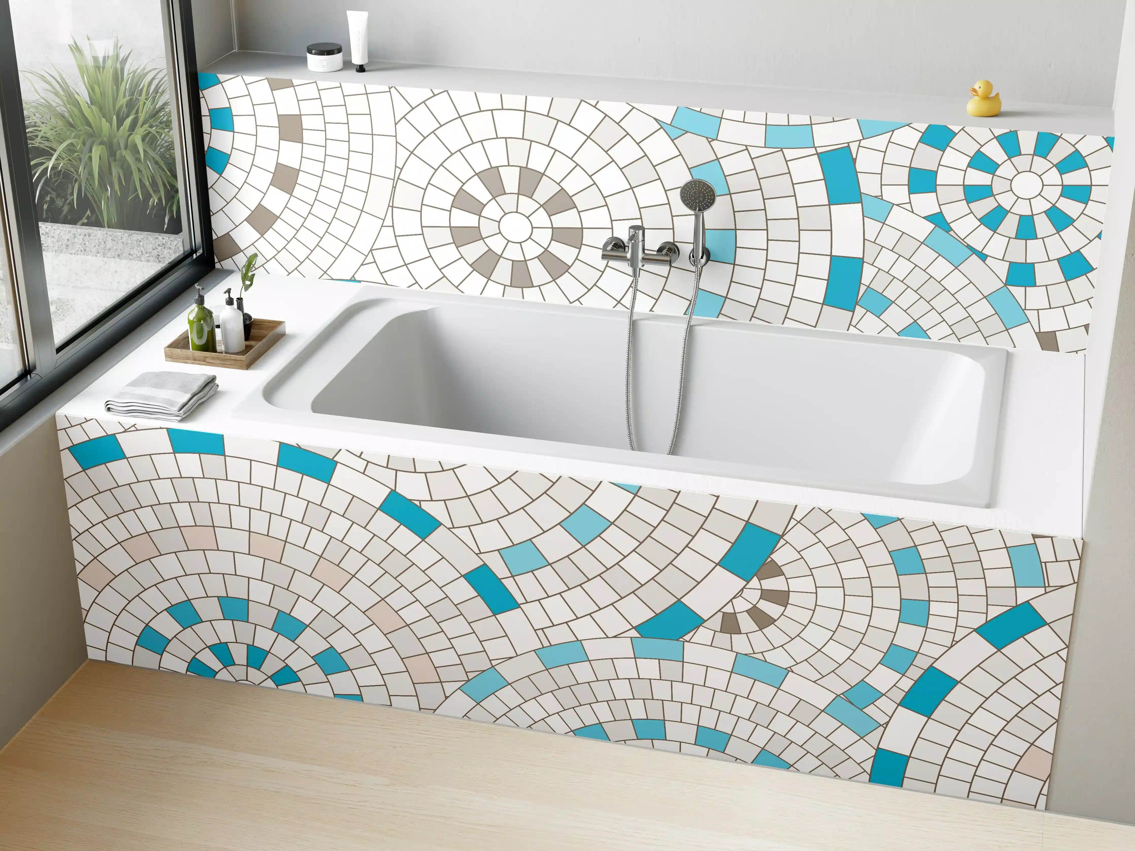 Badewannen-Rückwand - Weißes Mosaik mit Akzenten