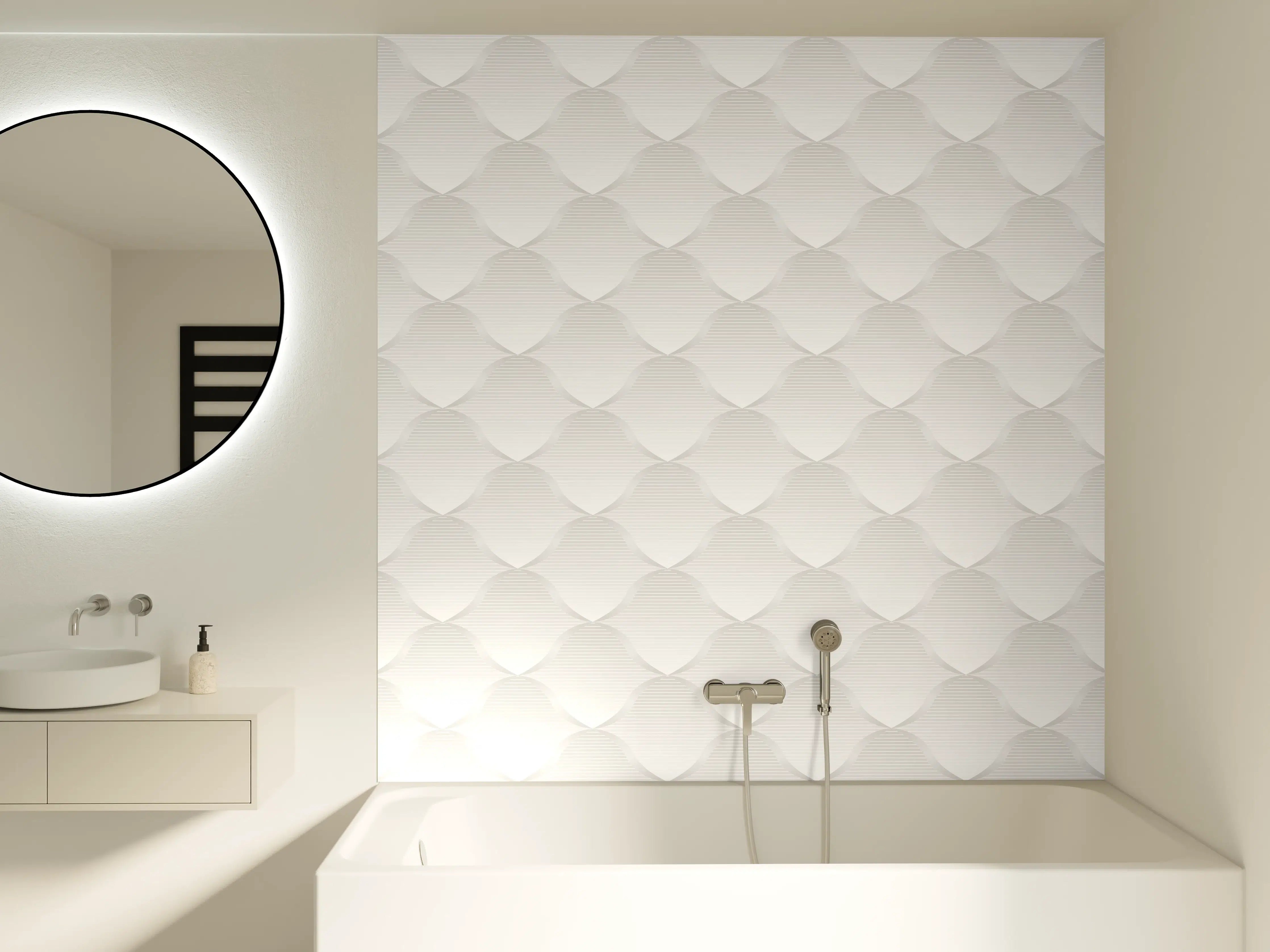 Badewannen-Rückwand - Weißes Steppmuster - Stoffdesign