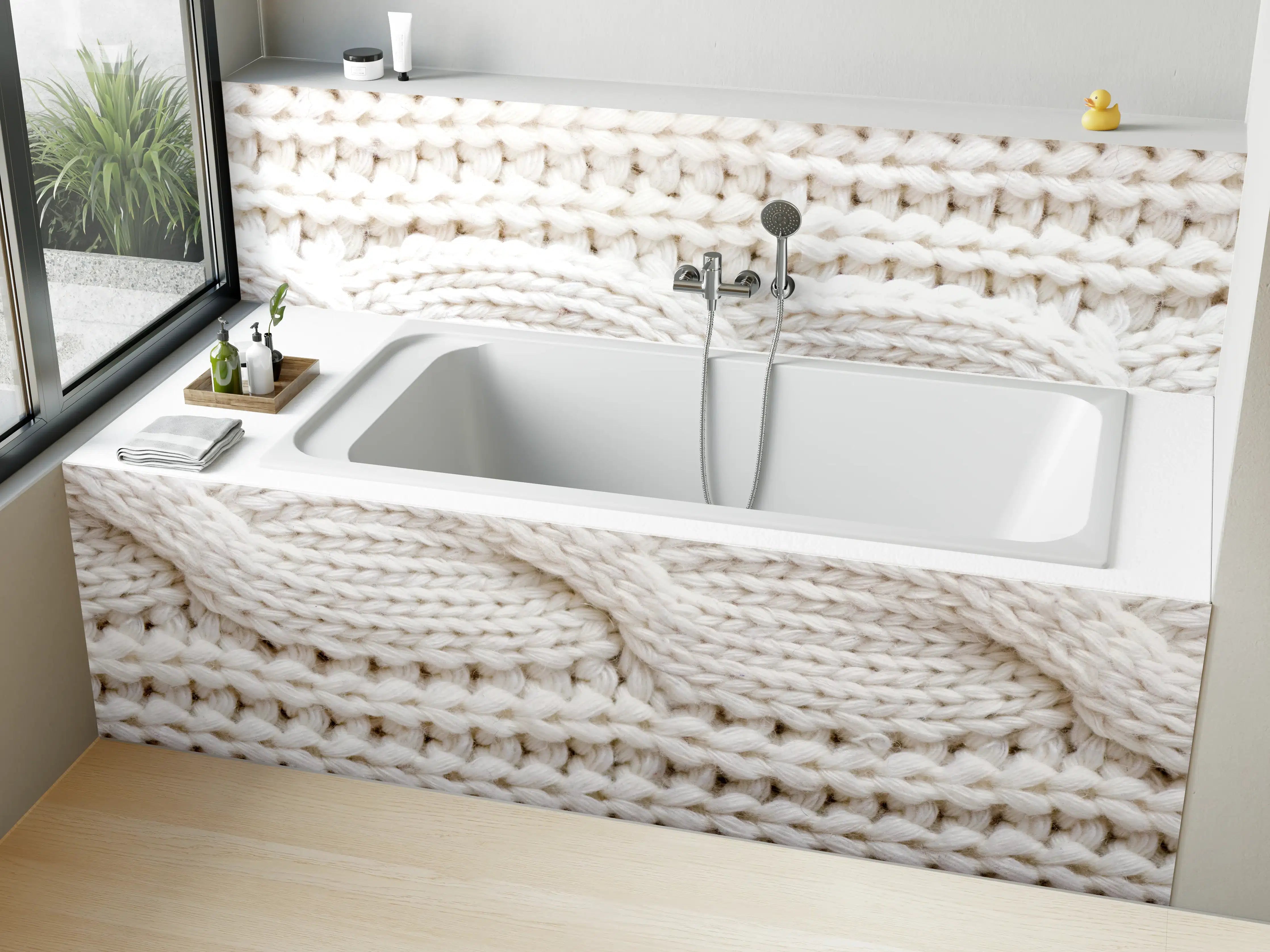 Badewannen-Rückwand - Weißes Wollstrickmuster