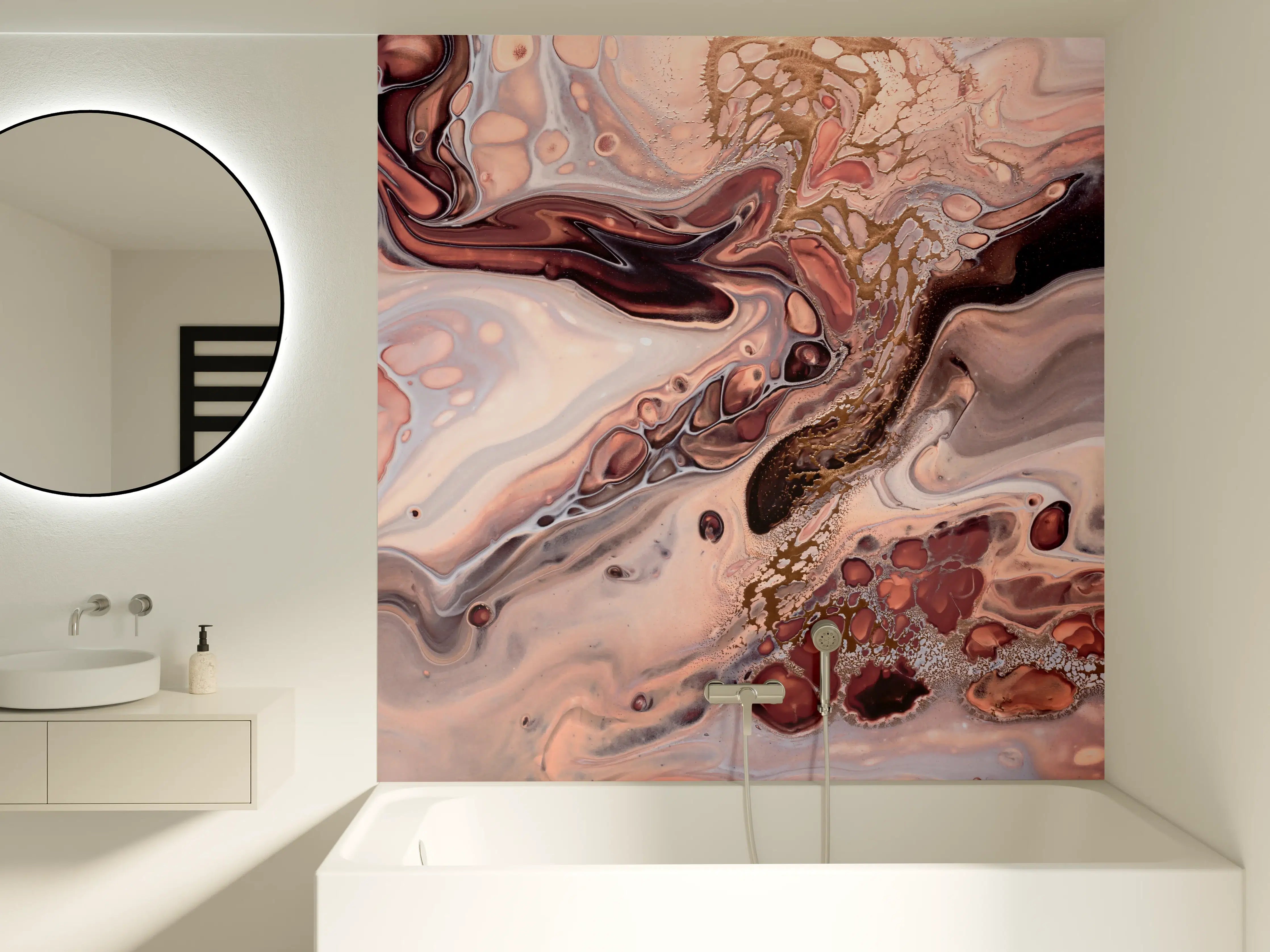 Badewannen-Rückwand - Wellen und Blasen - Acryl-Flüssigkunst