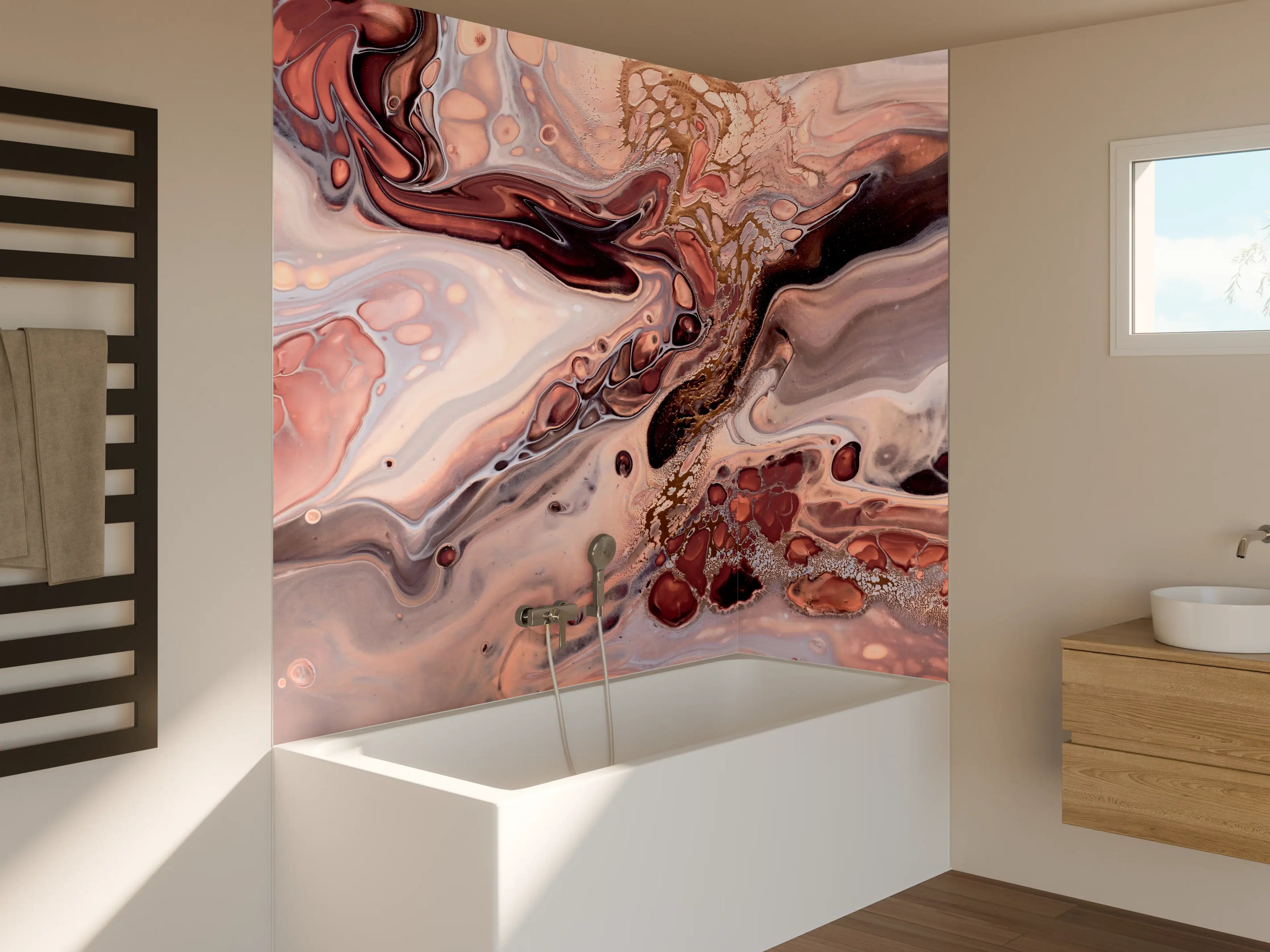 Badewannen-Rückwand - Wellen und Blasen - Acryl-Flüssigkunst