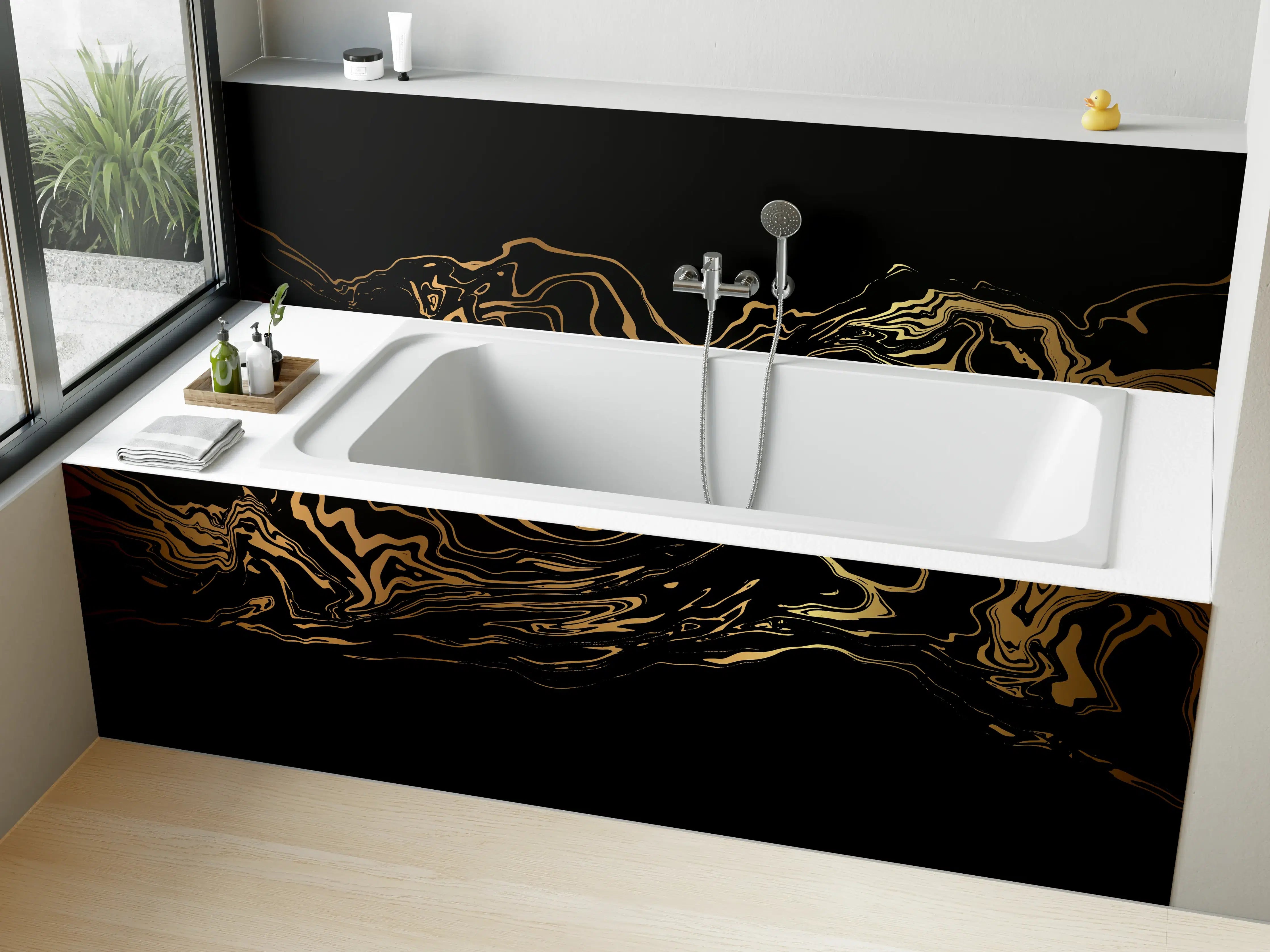Badewannen-Rückwand - Wellenartiges dunkles goldenes Muster
