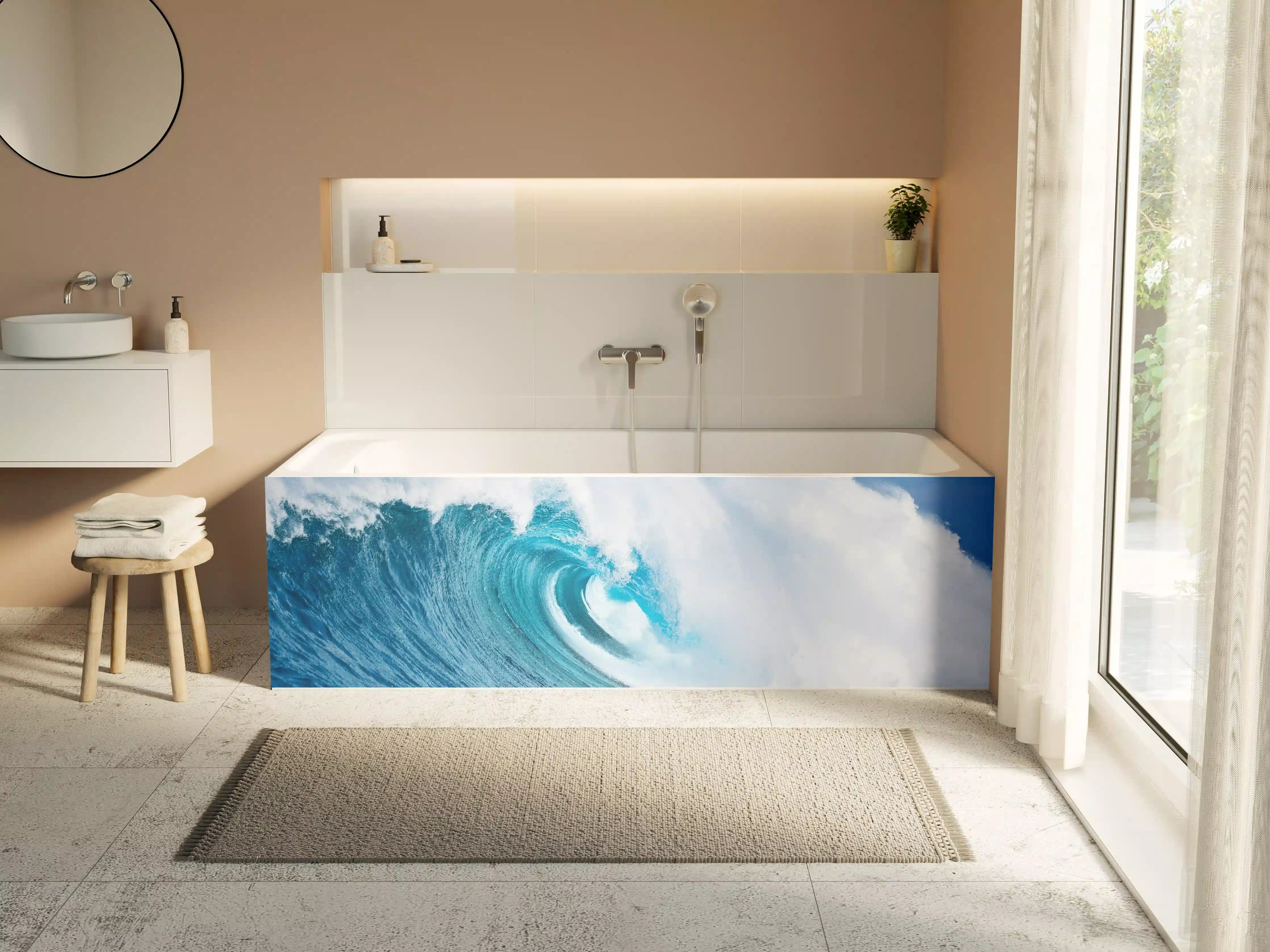 Badewannen-Rückwand - Wellenmeer in Blau und Weiß