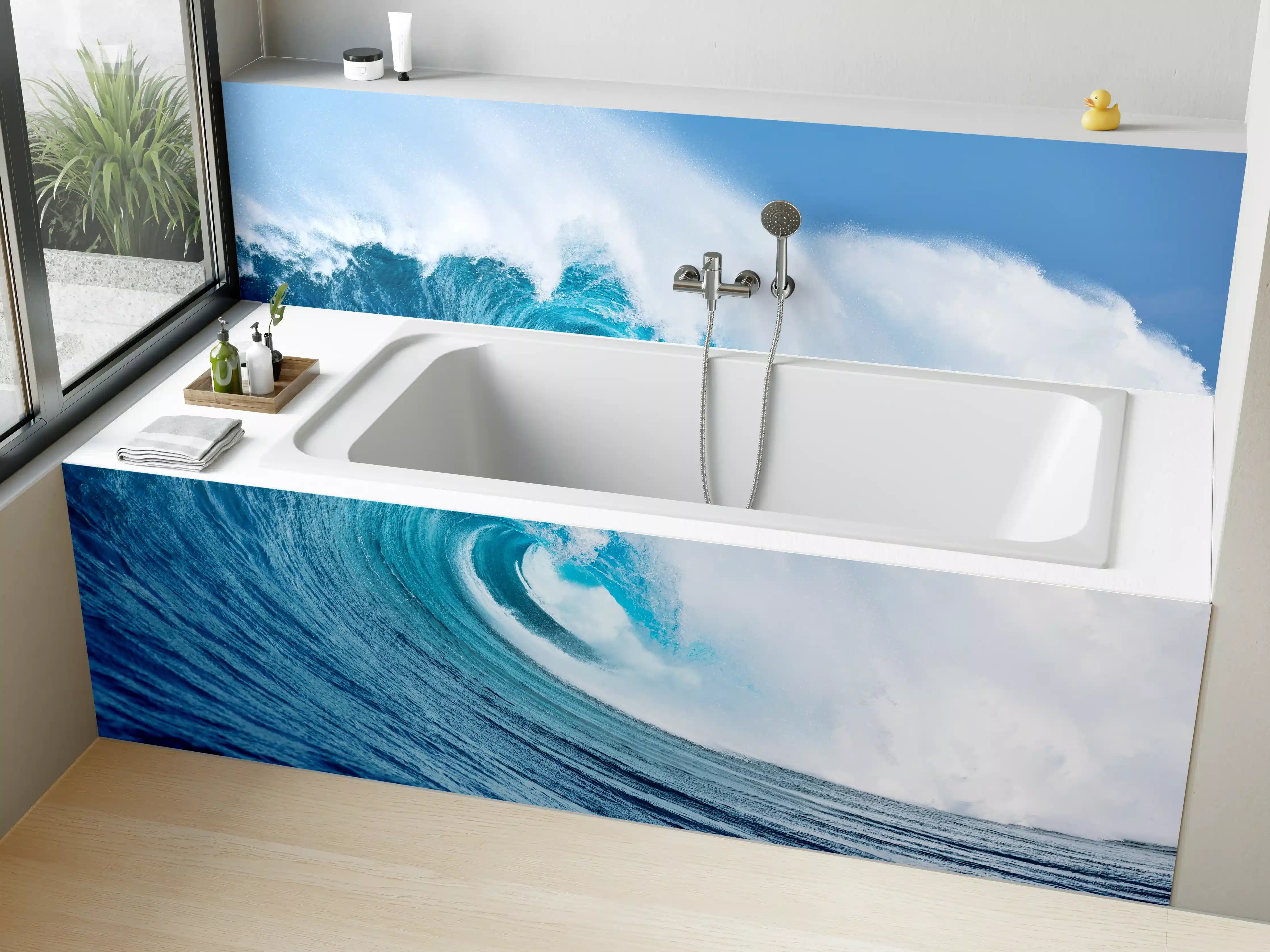 Badewannen-Rückwand - Wellenmeer in Blau und Weiß