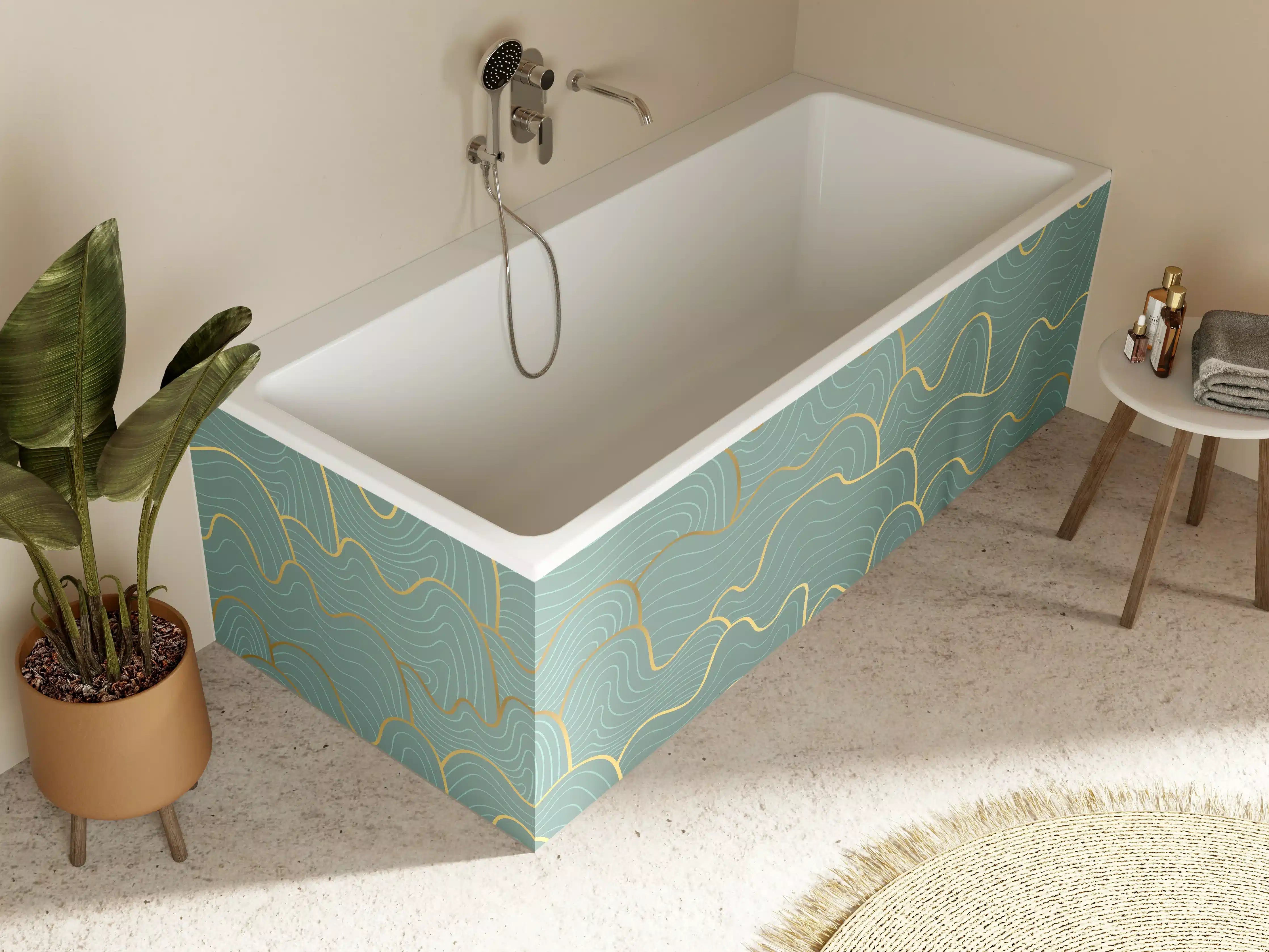Badewannen-Rückwand - Wellenmuster Blau-Gold