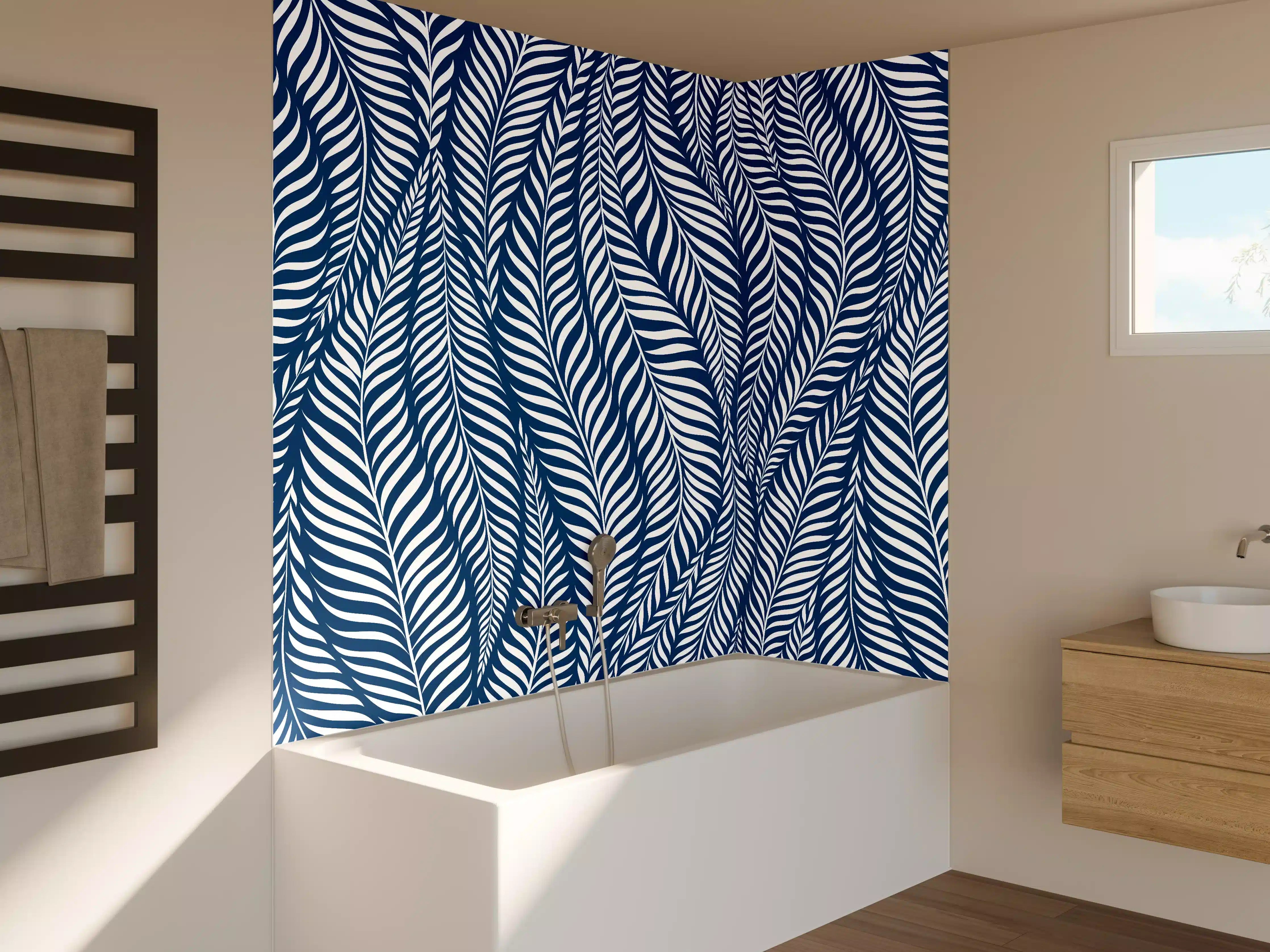 Badewannen-Rückwand - Wellenmuster in Blau und Weiß