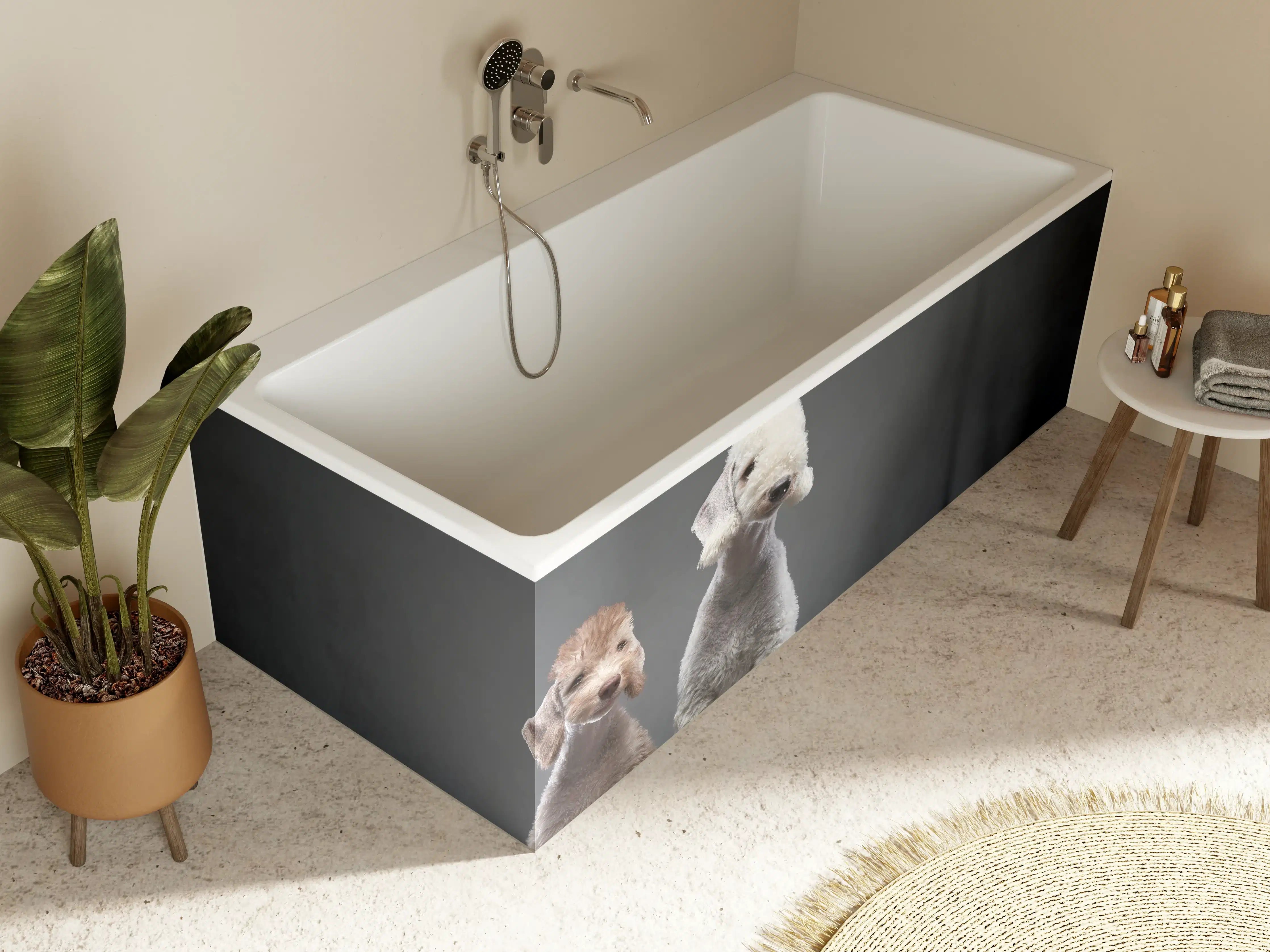 Badewannen-Rückwand - Welpe und erwachsener Bedlington Terrier