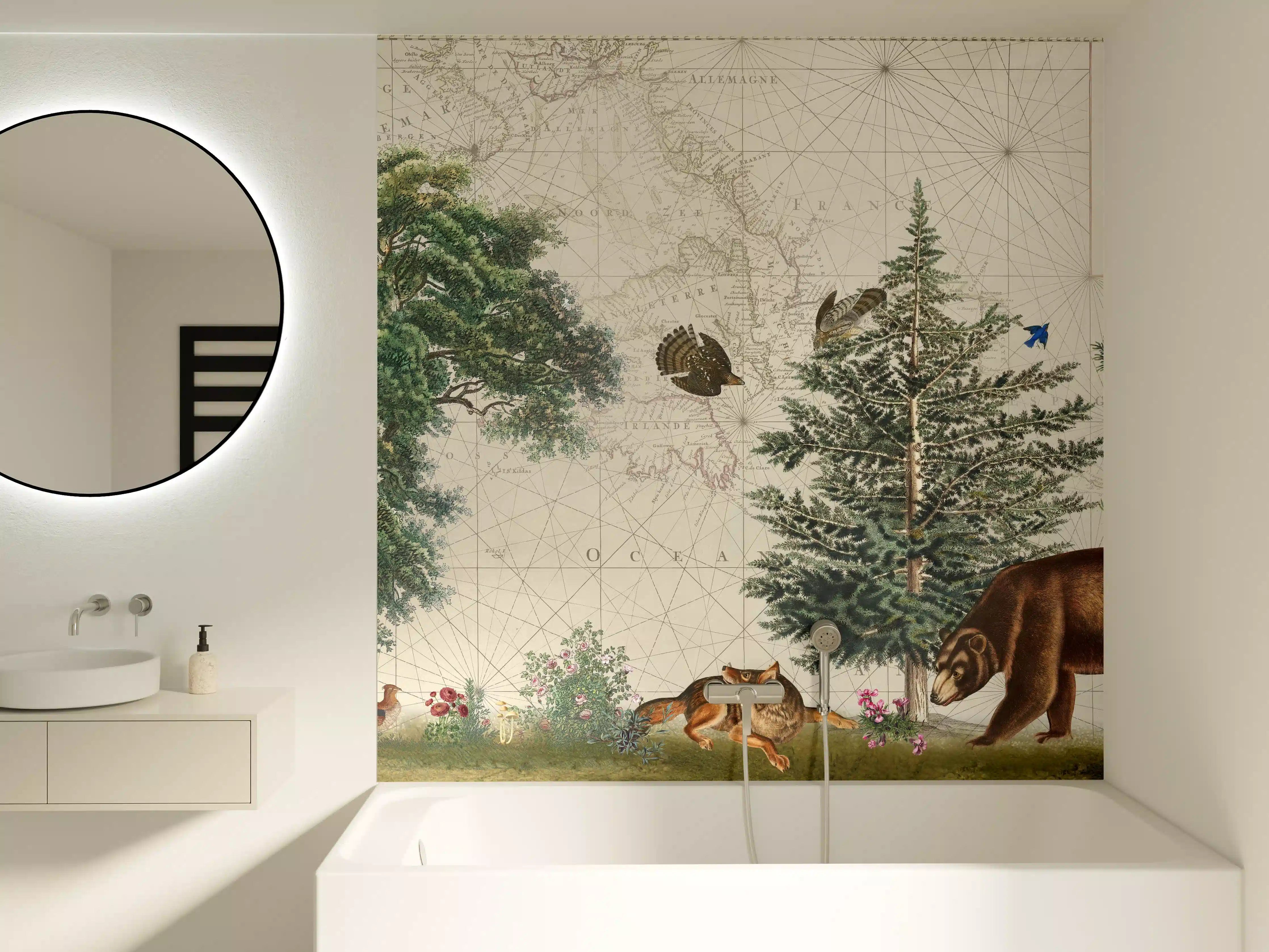 Badewannen-Rückwand - Weltkarte mit tropischem Wald