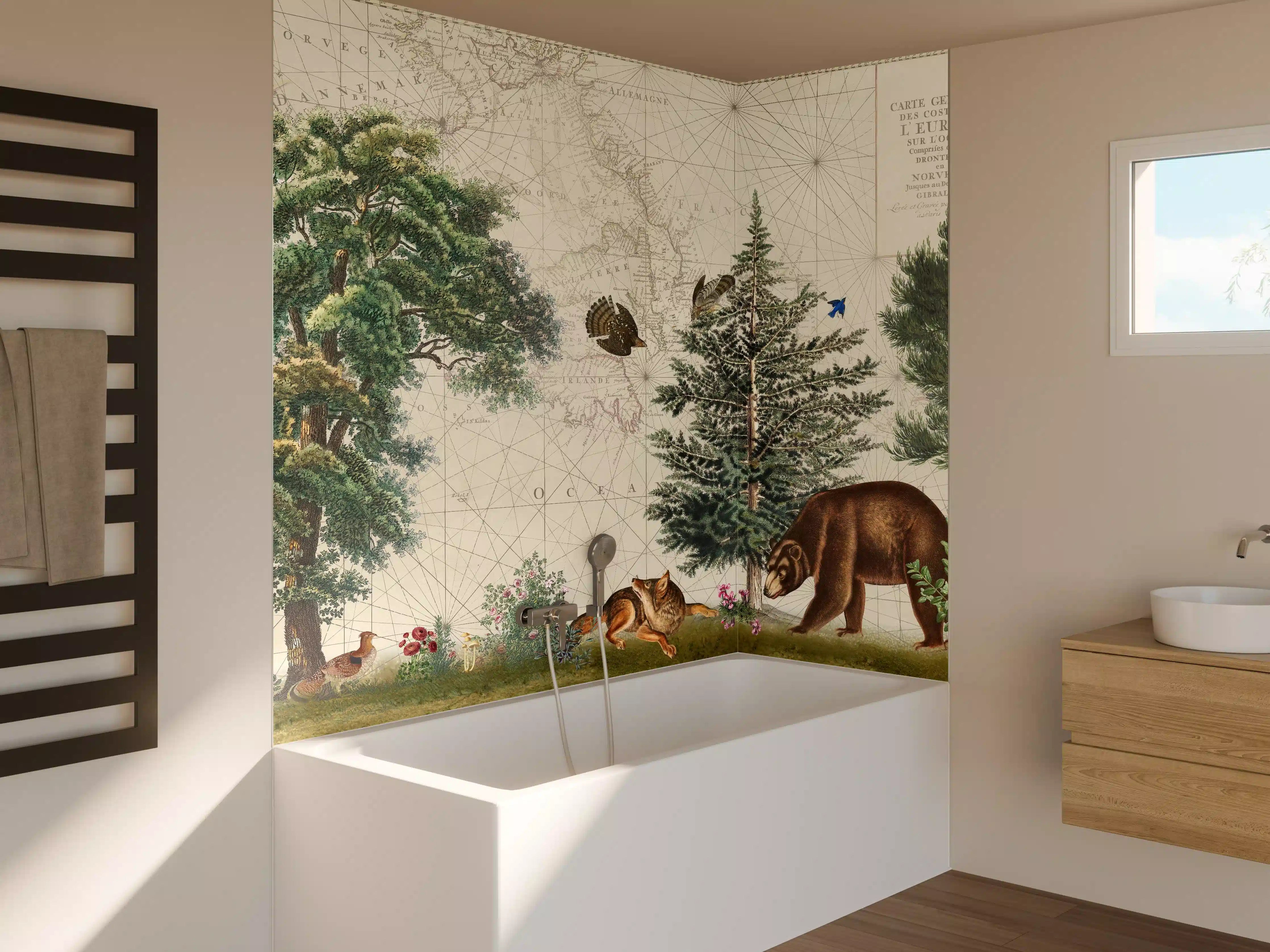 Badewannen-Rückwand - Weltkarte mit tropischem Wald