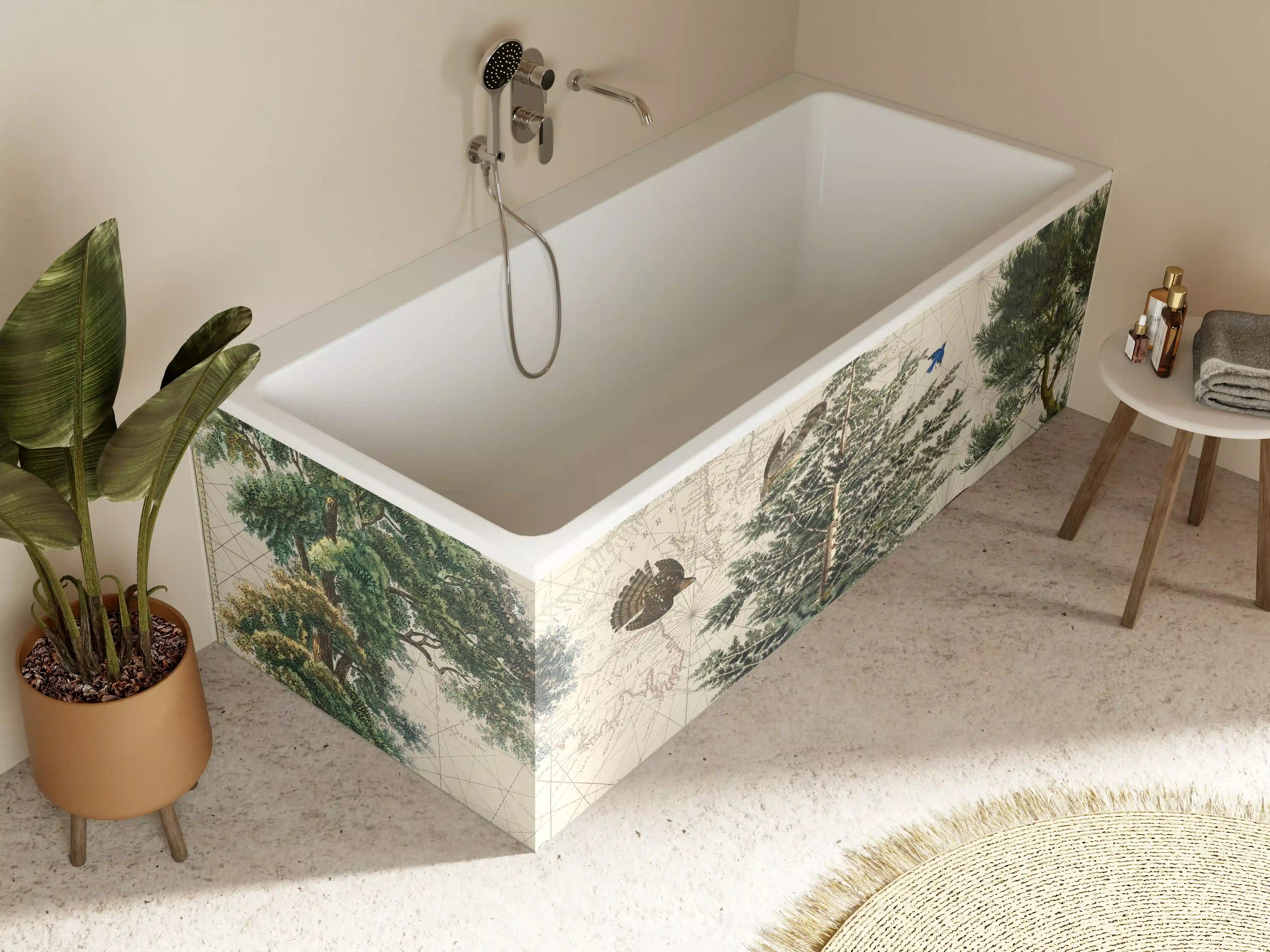 Badewannen-Rückwand - Weltkarte mit tropischem Wald