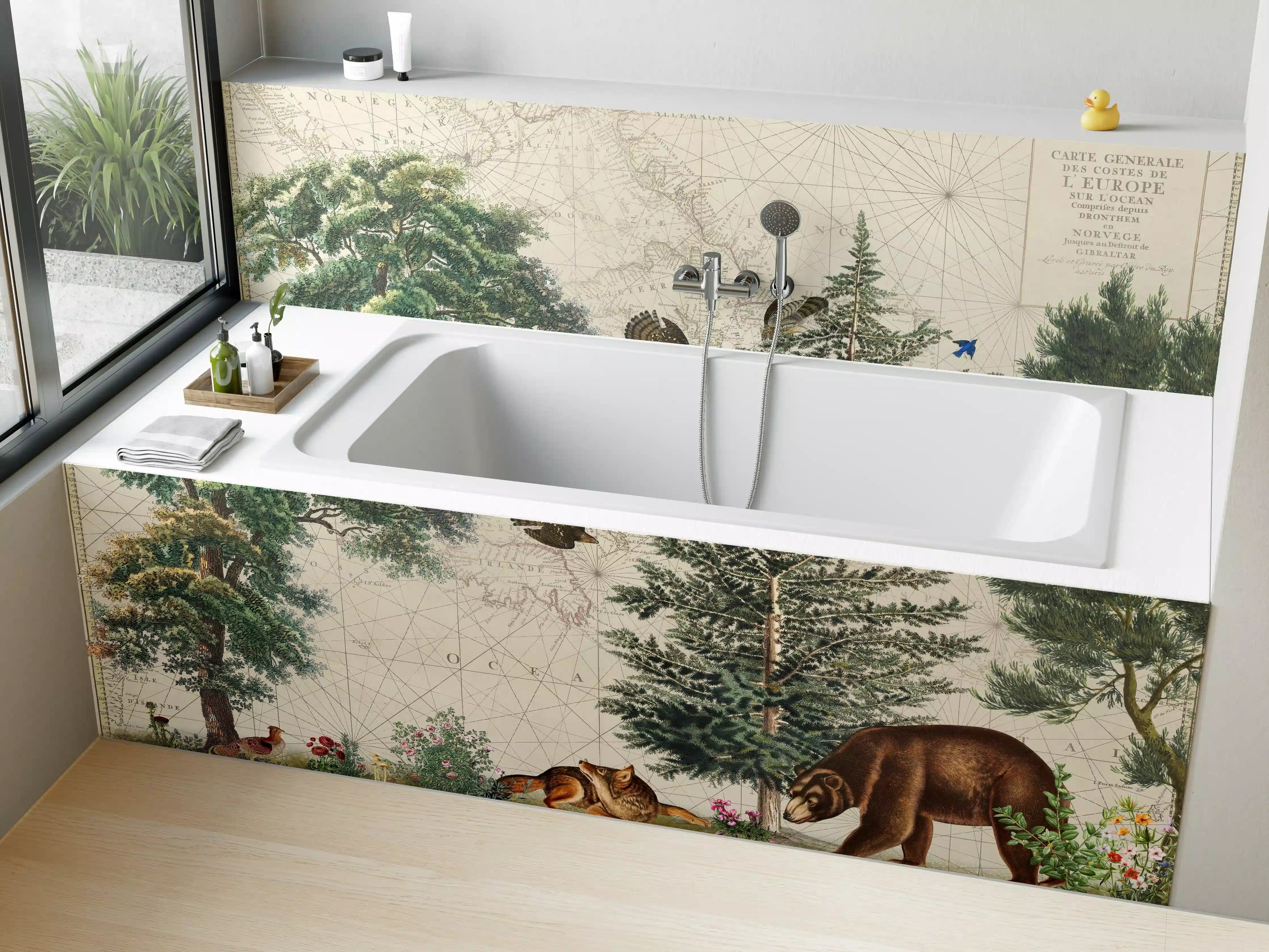 Badewannen-Rückwand - Weltkarte mit tropischem Wald