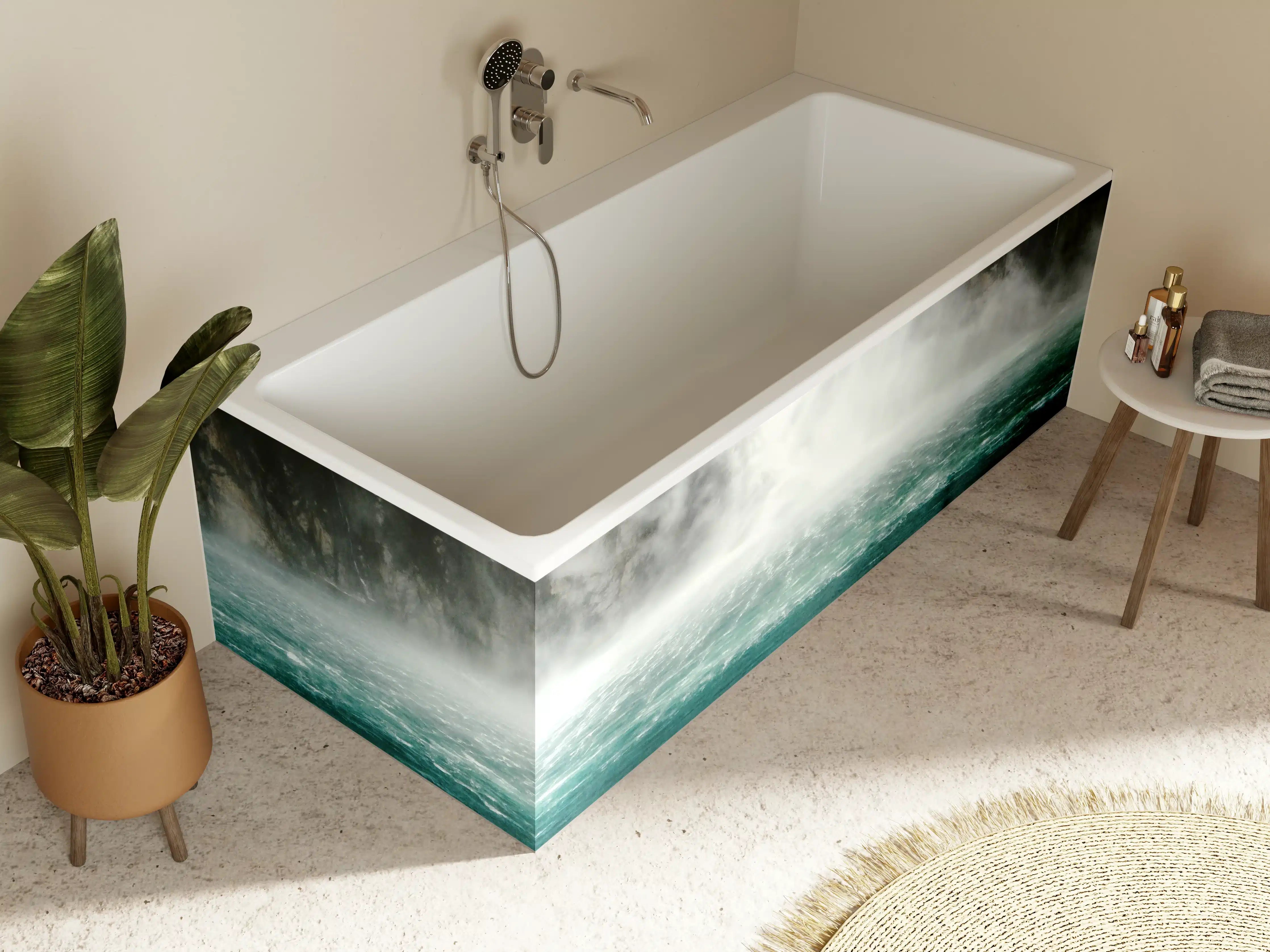 Badewannen-Rückwand - Whirlpool unter Wasserfall mit Naturkulisse