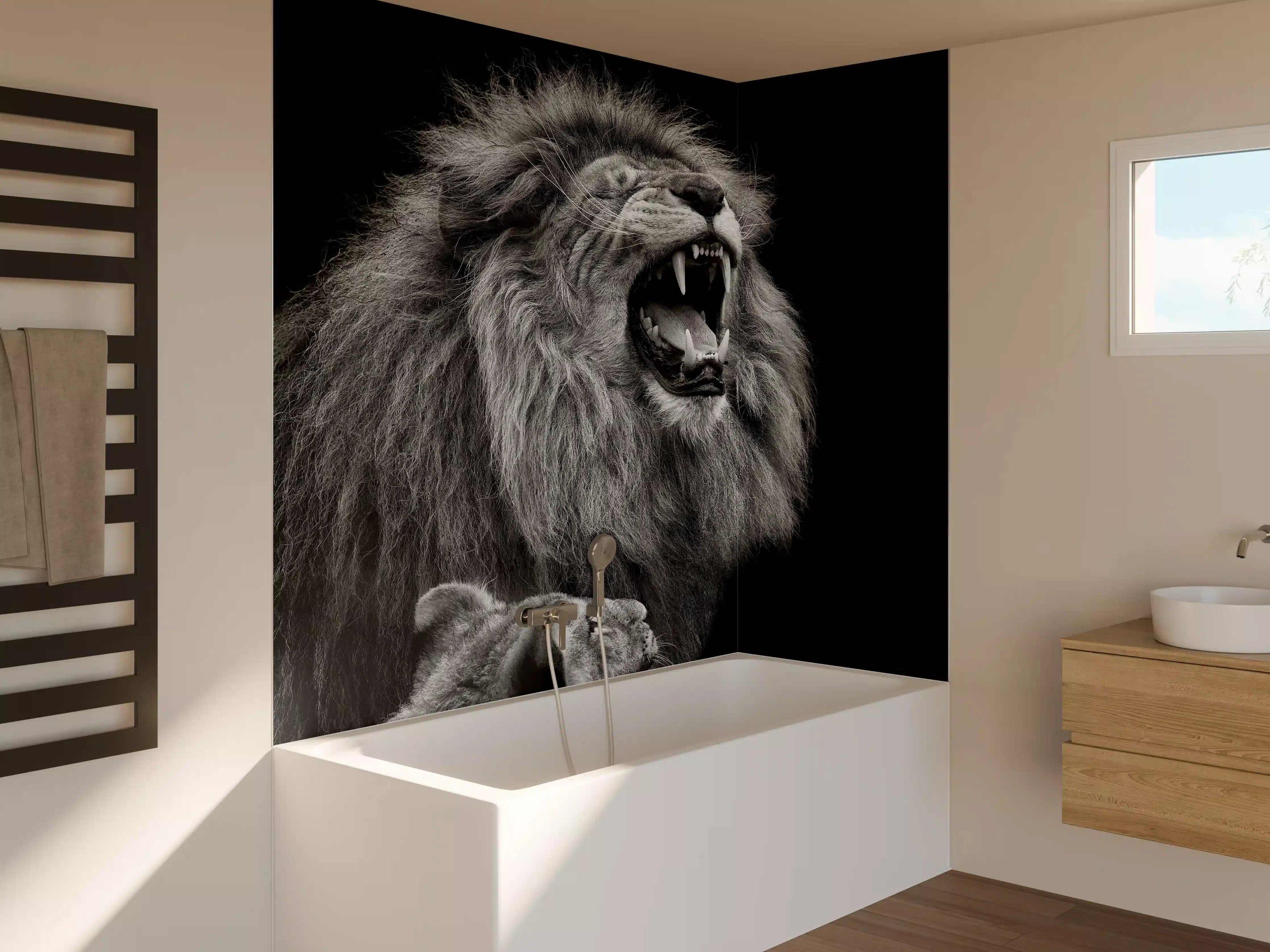 Badewannen-Rückwand - Wildtiere auf schwarzem Hintergrund