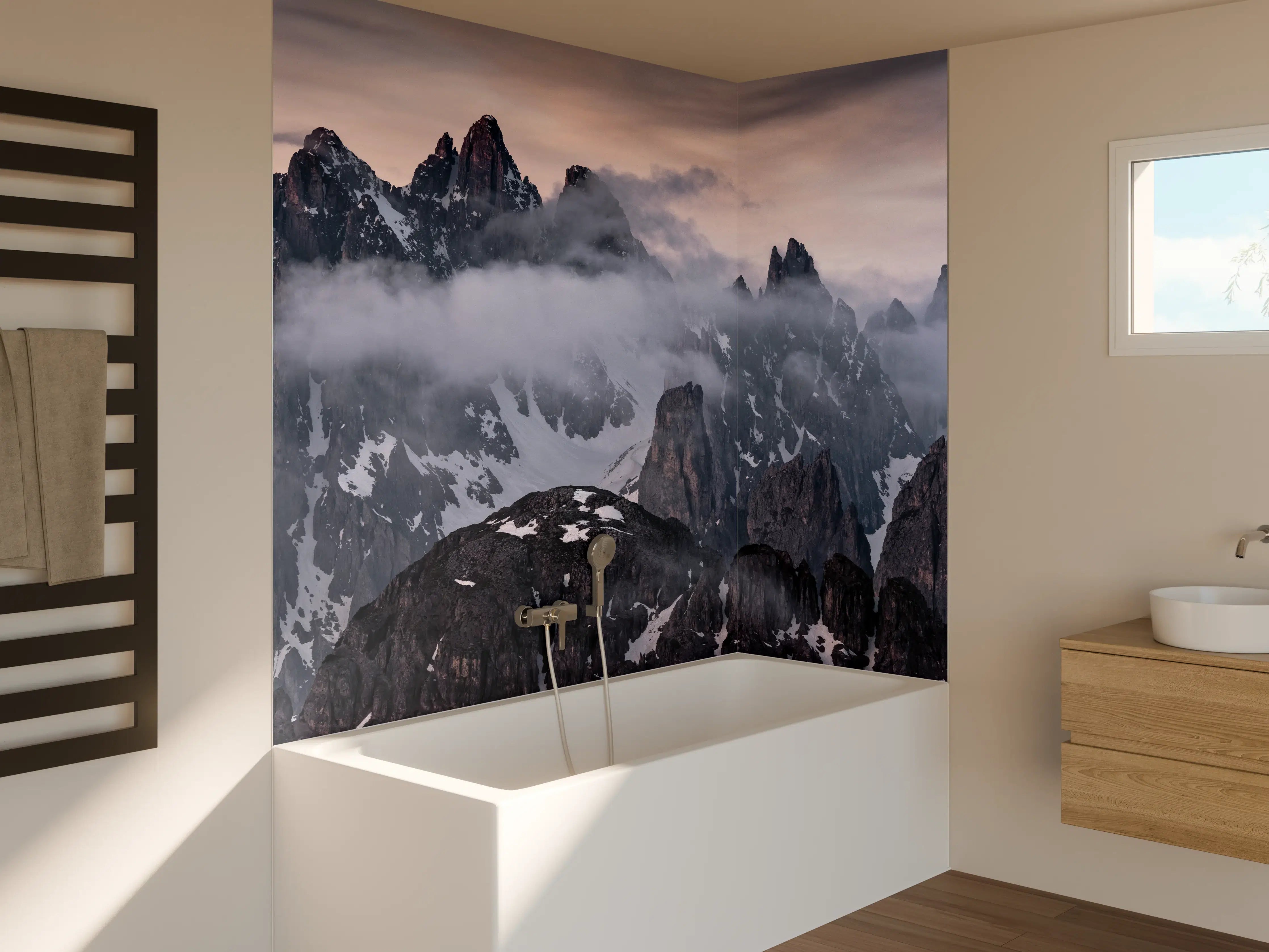 Badewannen-Rückwand - Winterliche Berge in Dämmerung