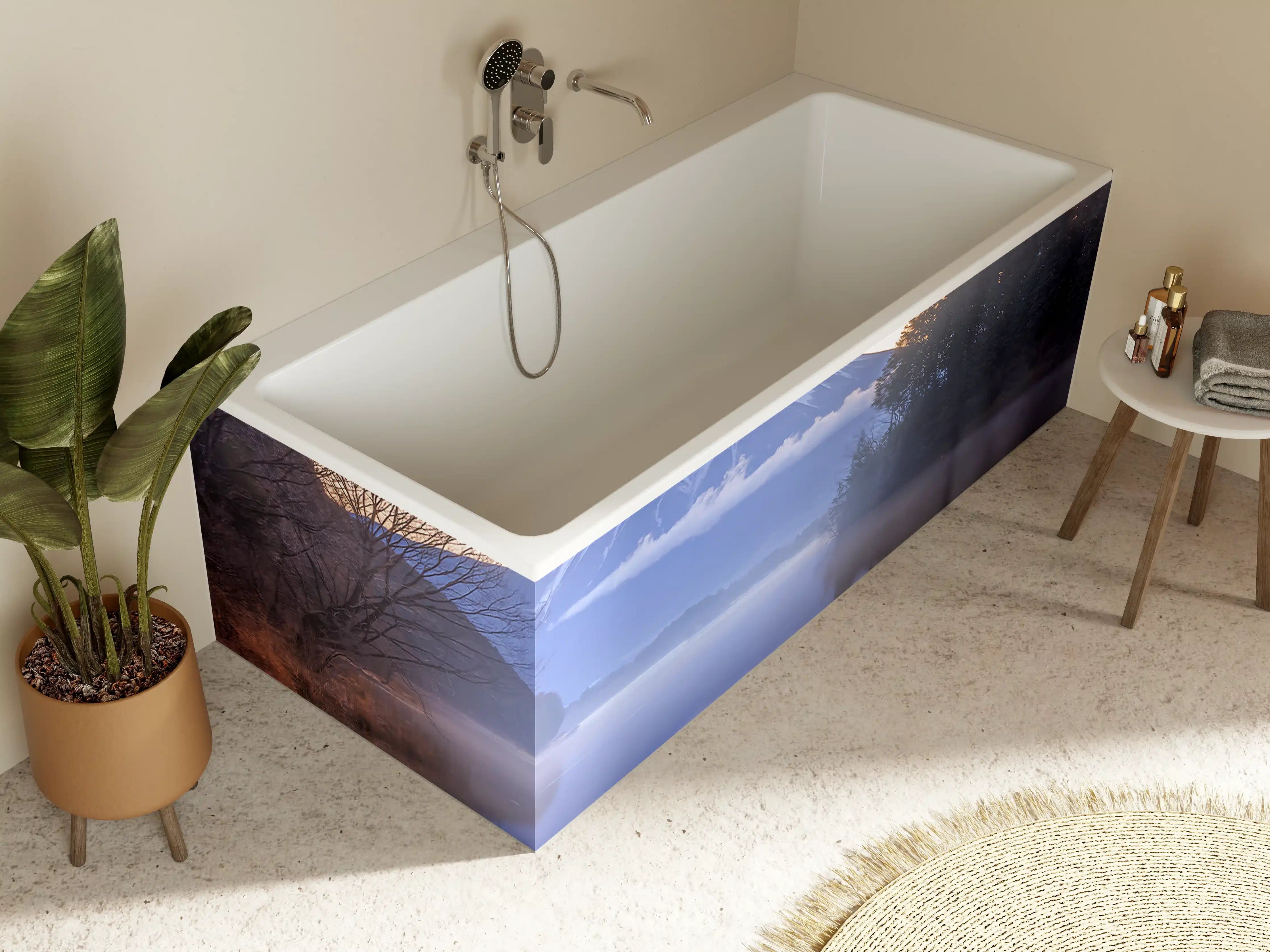 Badewannen-Rückwand - Winterlicher Fuji-Spiegelung