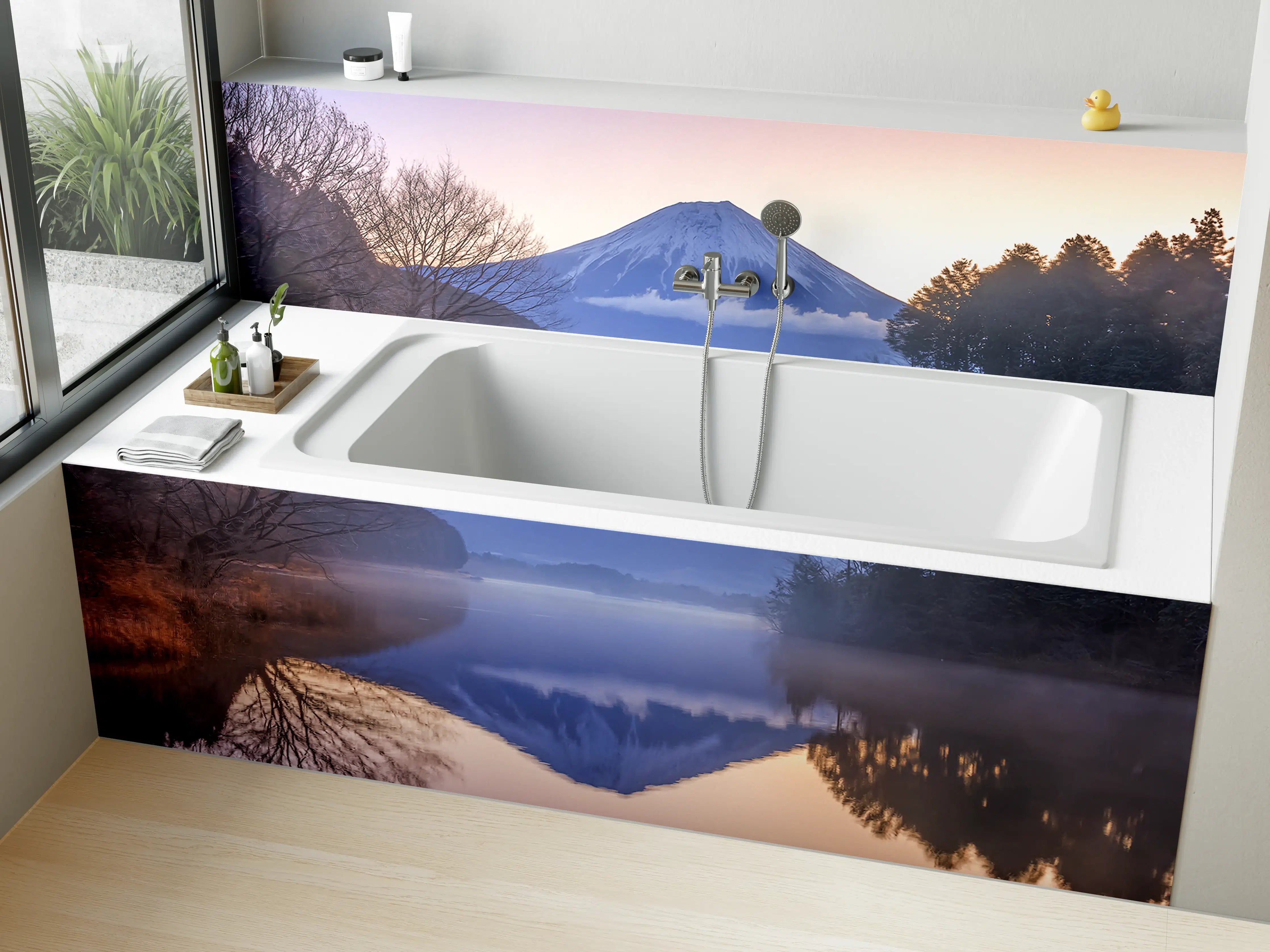 Badewannen-Rückwand - Winterlicher Fuji-Spiegelung