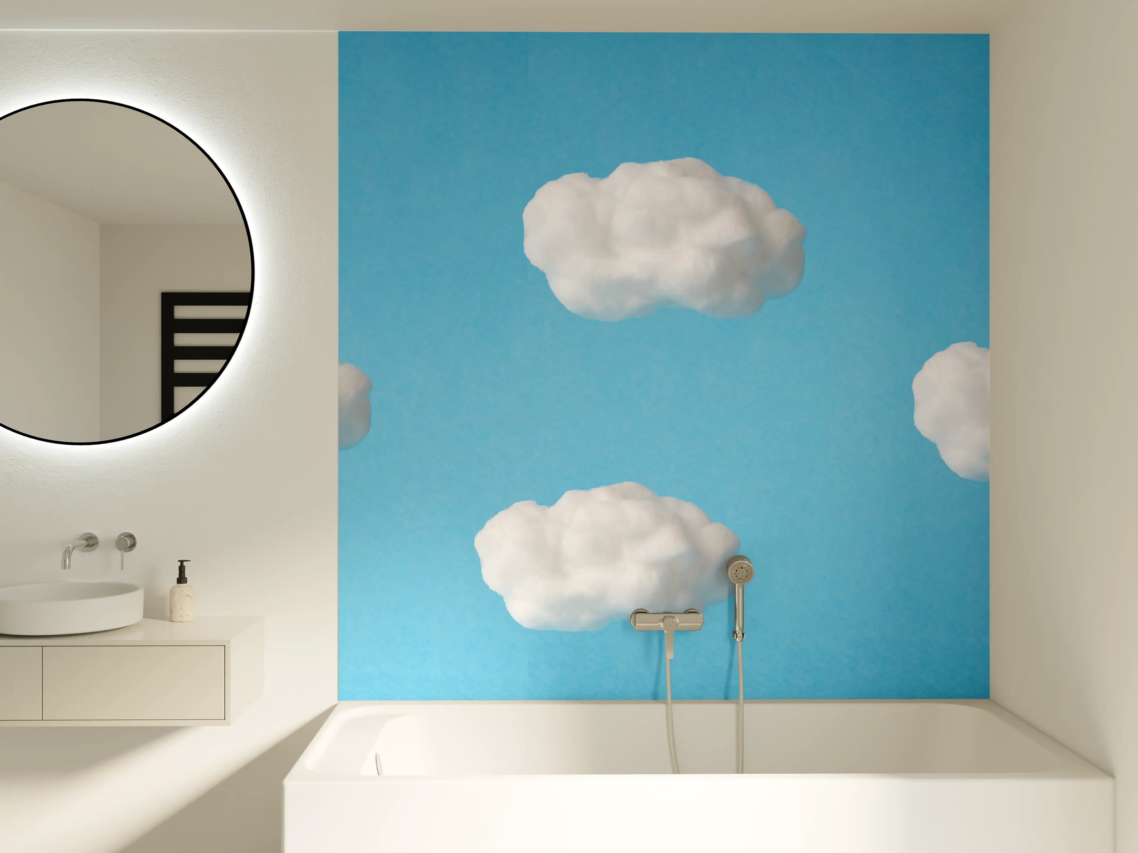 Badewannen-Rückwand - Wolke aus Watte auf himmelblauem Hintergrund