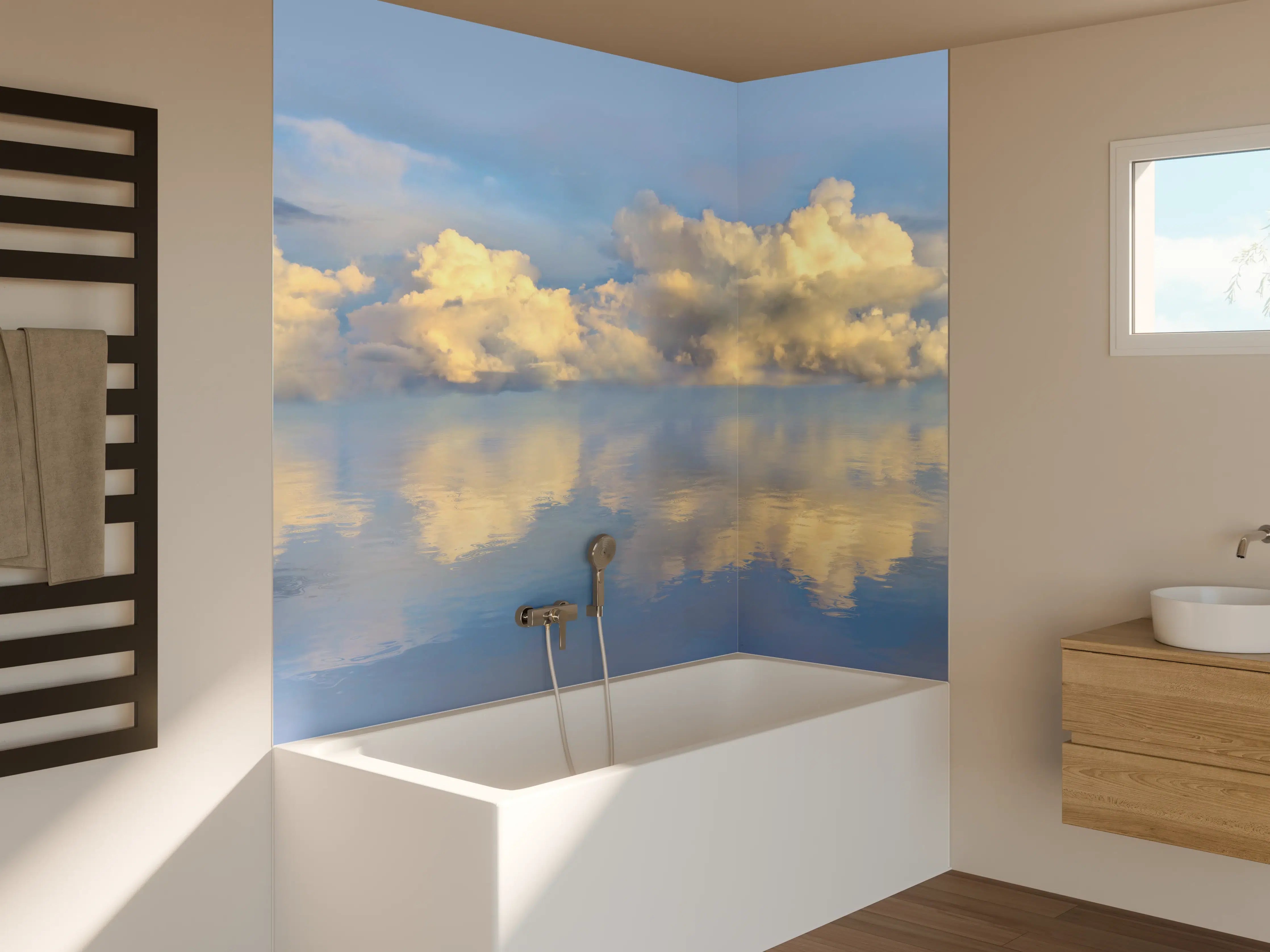 Badewannen-Rückwand - Wolkenmeer mit spiegelnder Wasseroberfläche