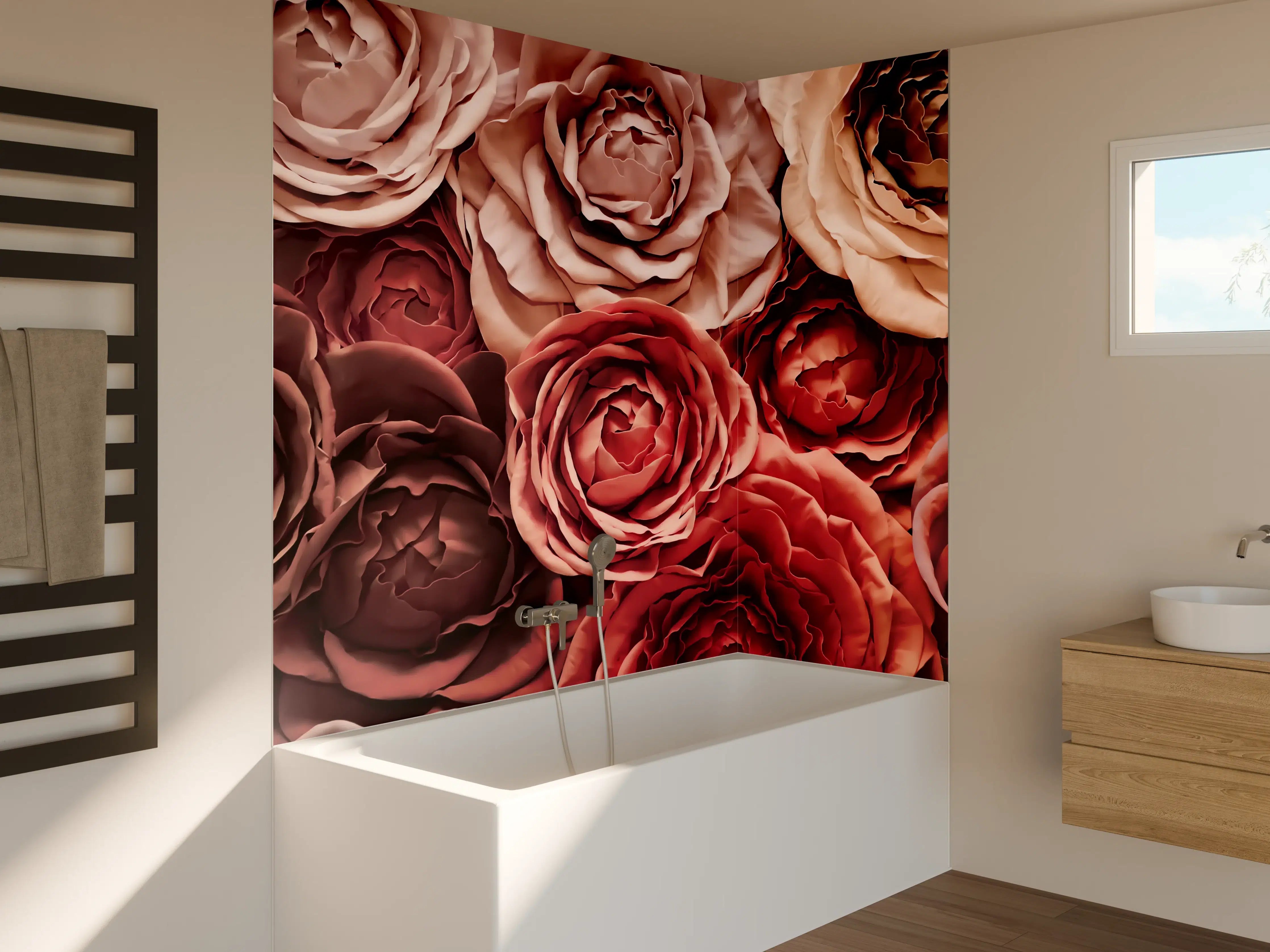 Badewannen-Rückwand - Wunderbare Rosa-Burgunder Rosenpracht