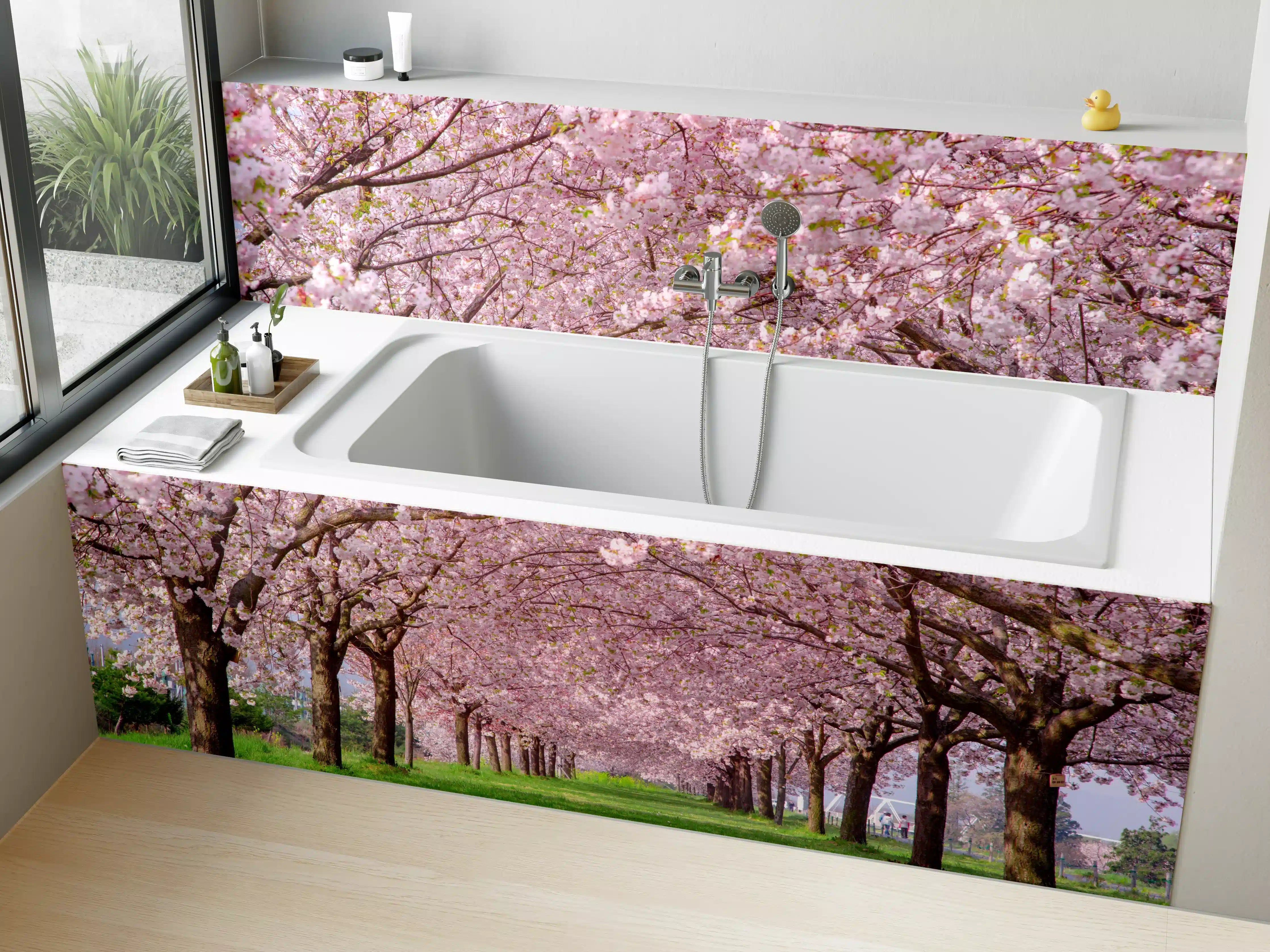 Badewannen-Rückwand - Wunderschöne Kirschbaumallee