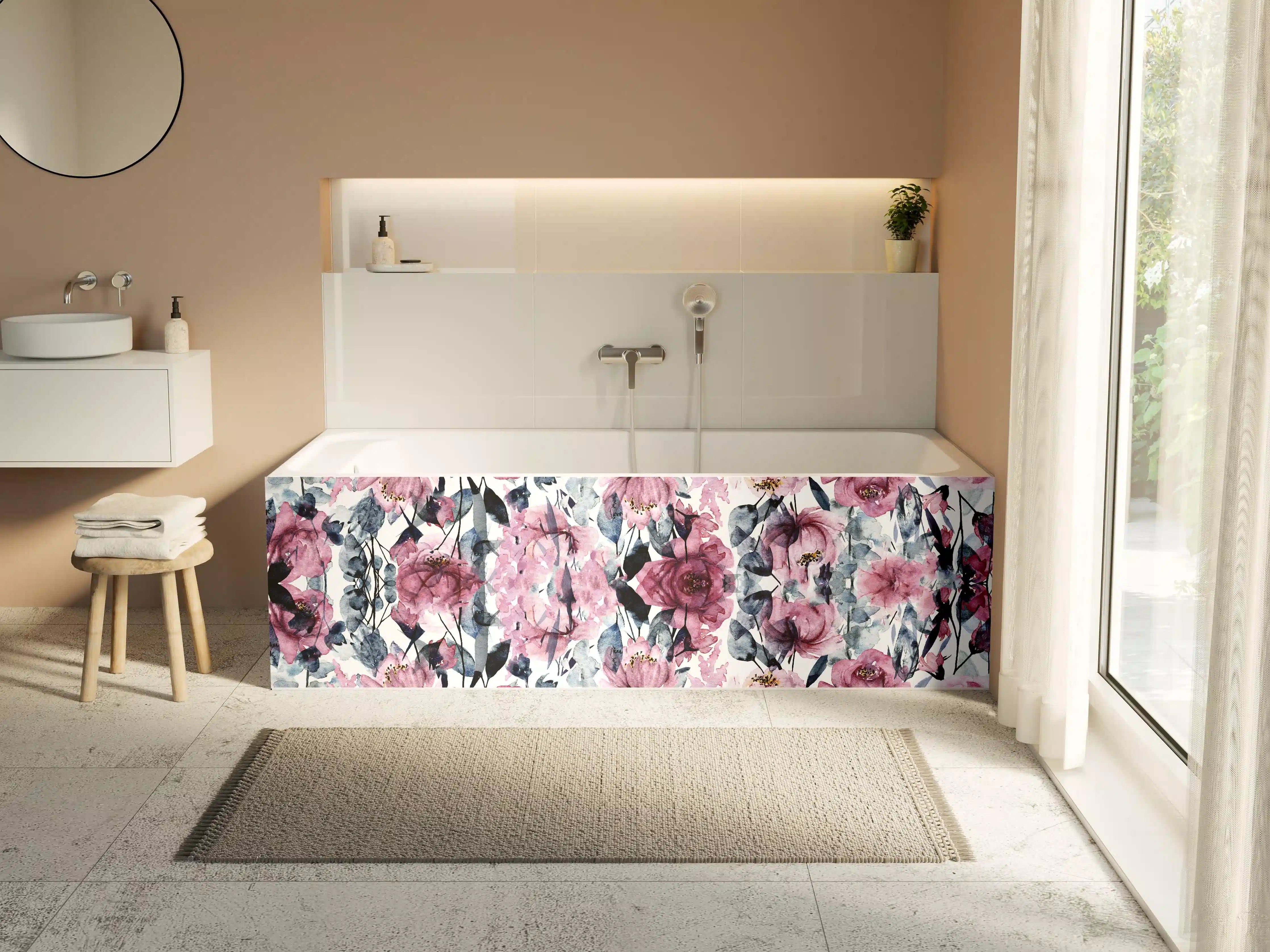Badewannen-Rückwand - Wunderschöne pinke Hydrangeas und Rosen
