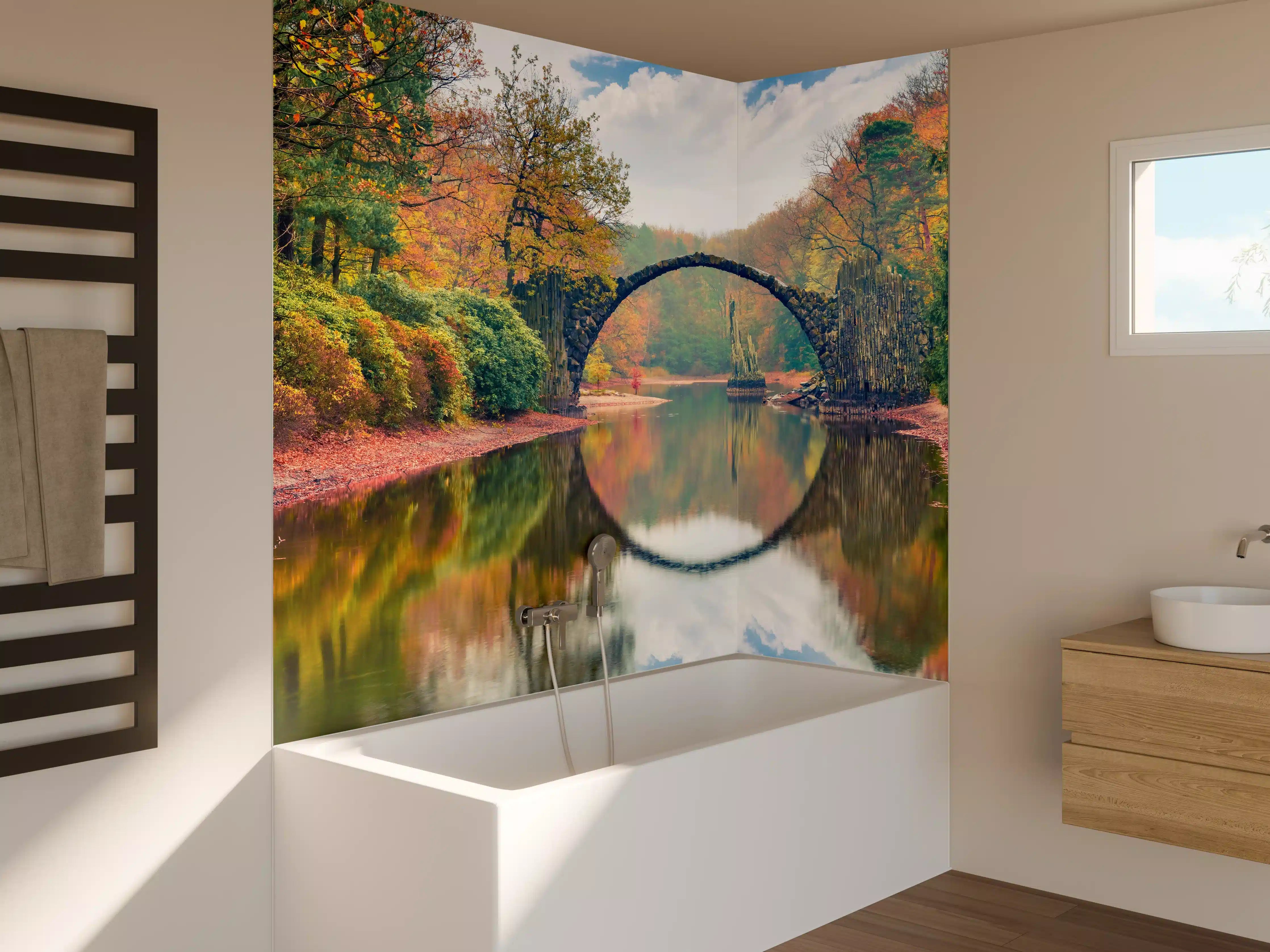 Badewannen-Rückwand - Wunderschöner Blick auf Azaleen