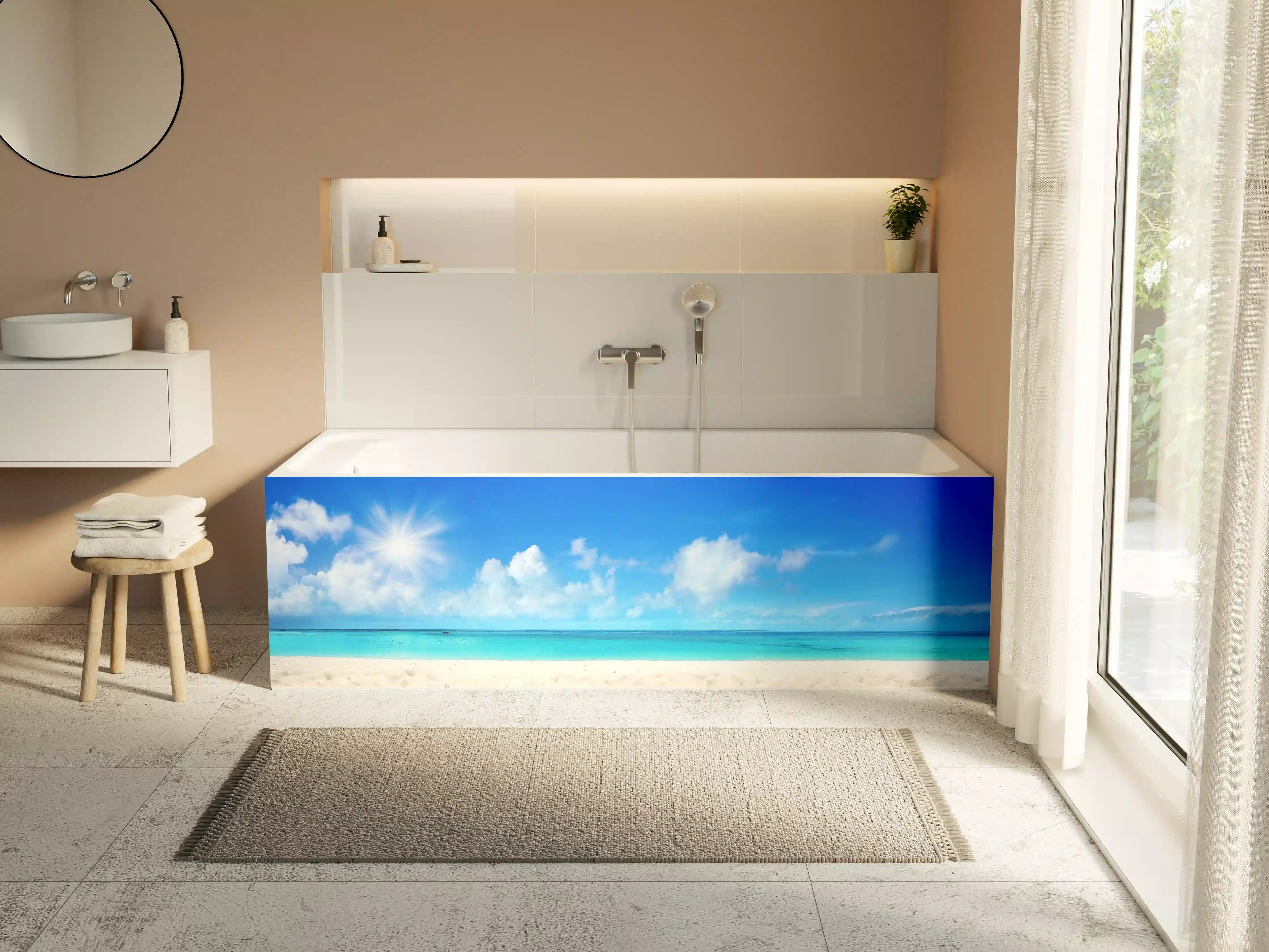 Badewannen-Rückwand - Wunderschöner Strand mit hellem Sand