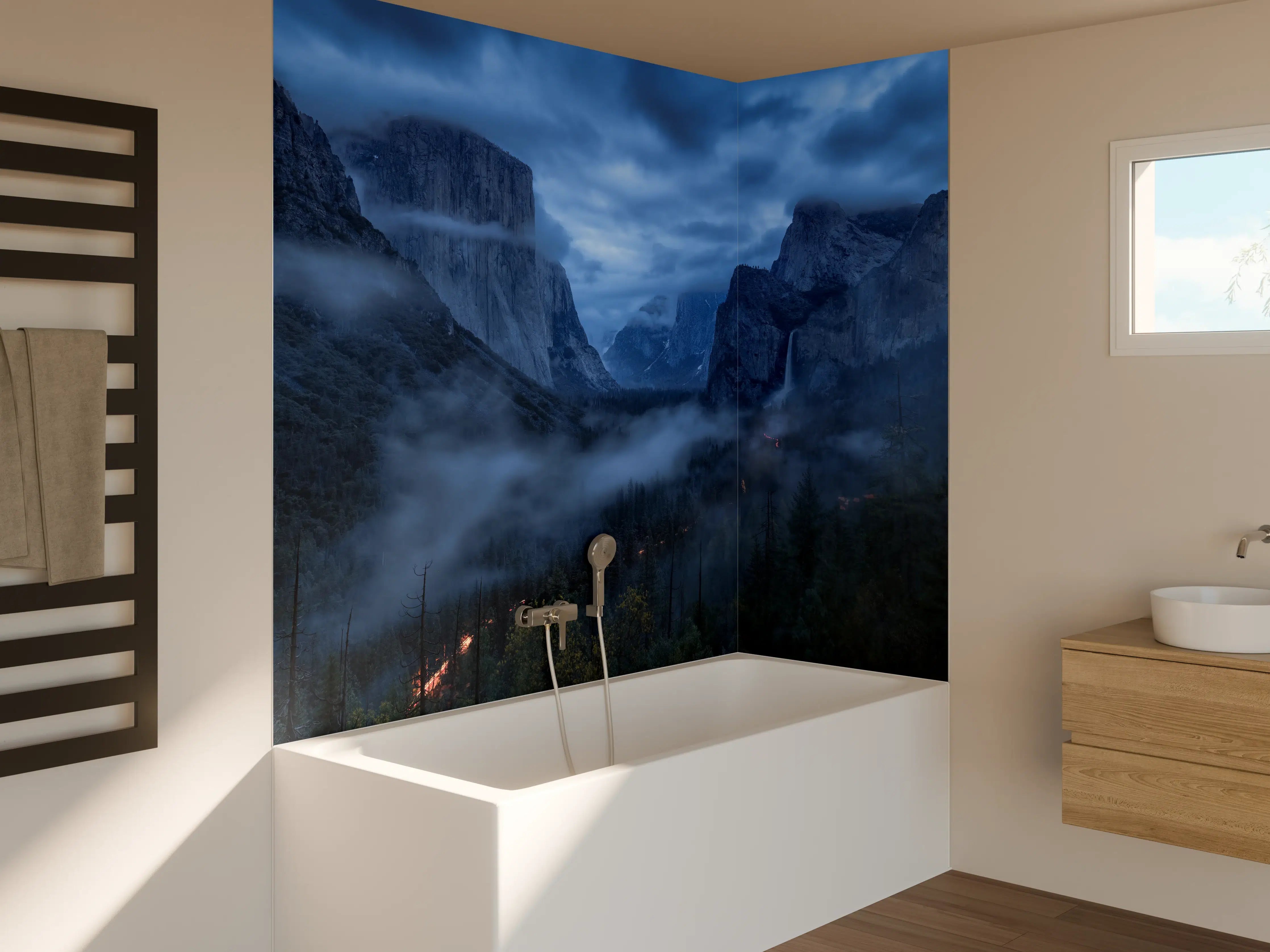 Badewannen-Rückwand - Yosemite Nebel Dämmerung