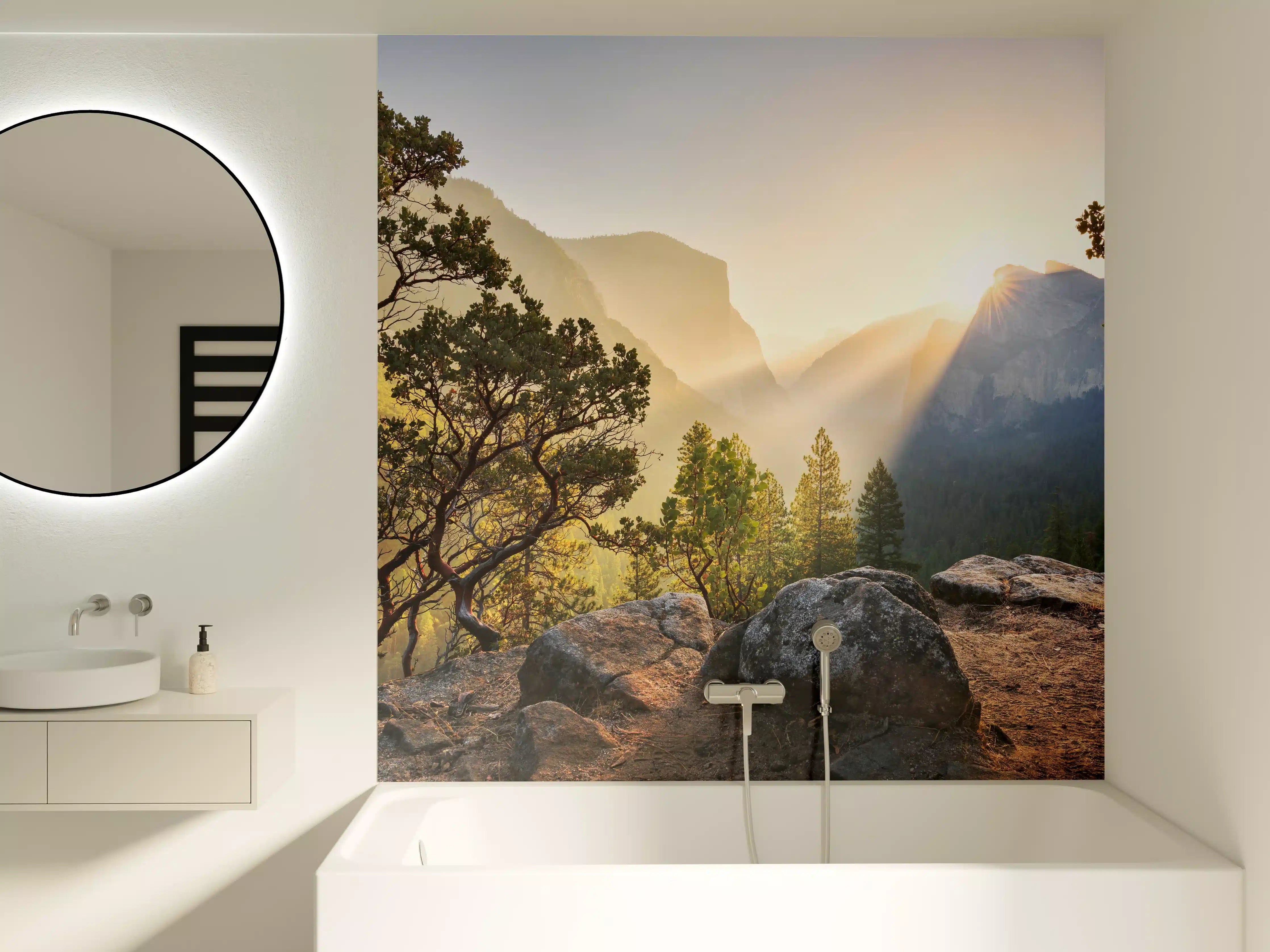 Badewannen-Rückwand - Yosemite Sonnenstrahlen Panorama