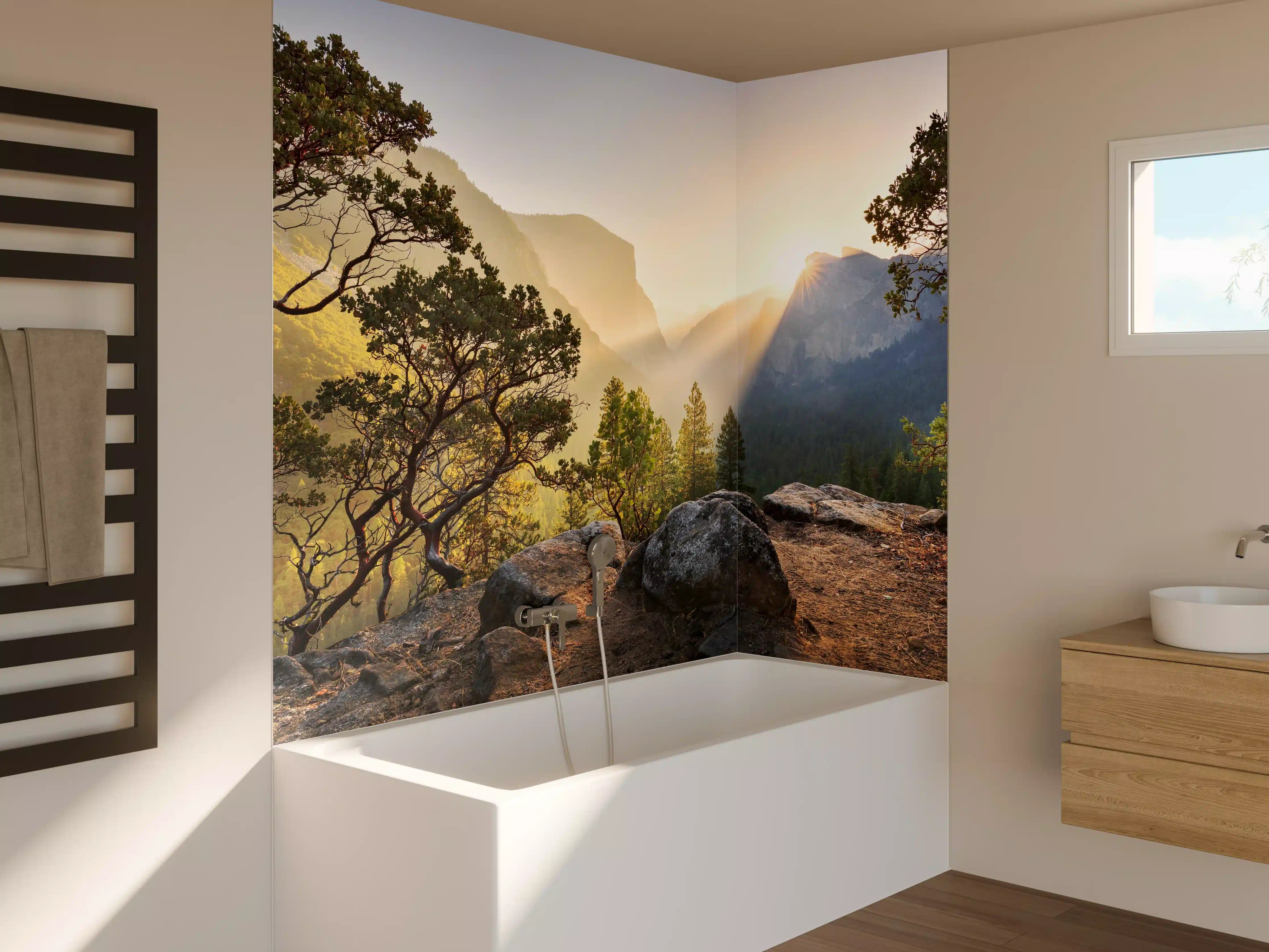 Badewannen-Rückwand - Yosemite Sonnenstrahlen Panorama