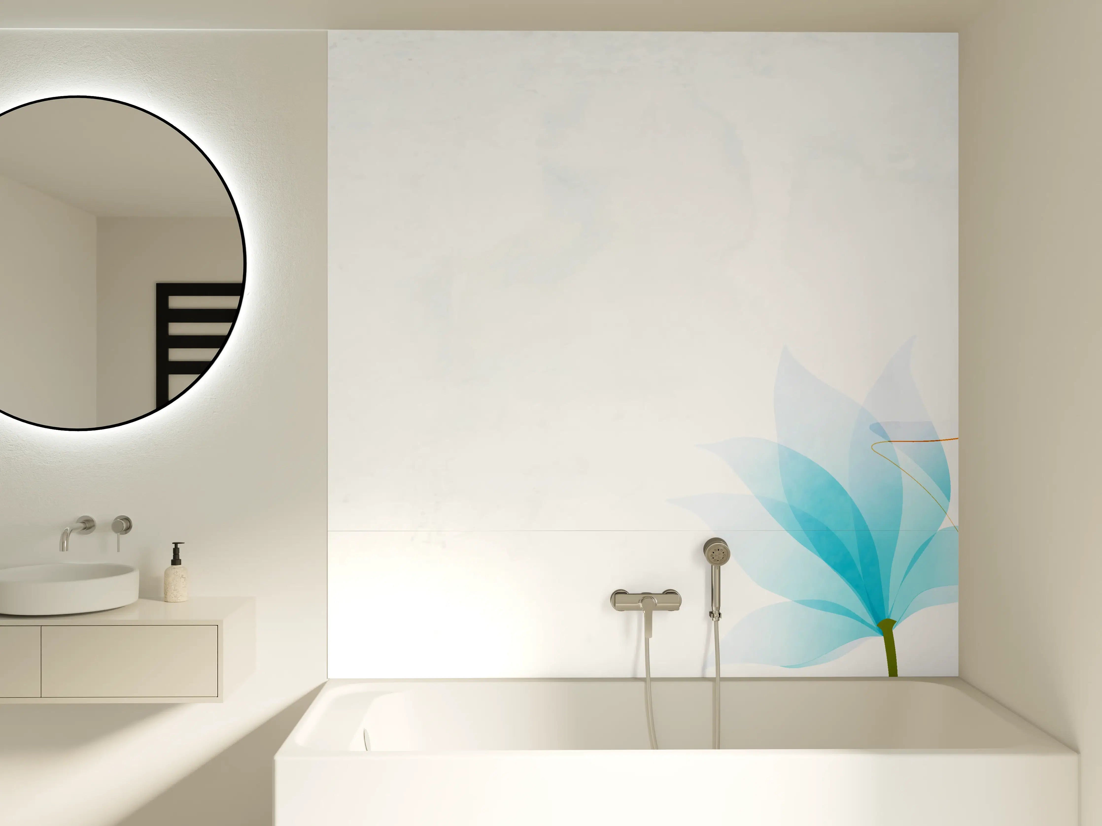 Badewannen-Rückwand - Zarte Blaue Blumen Illustration