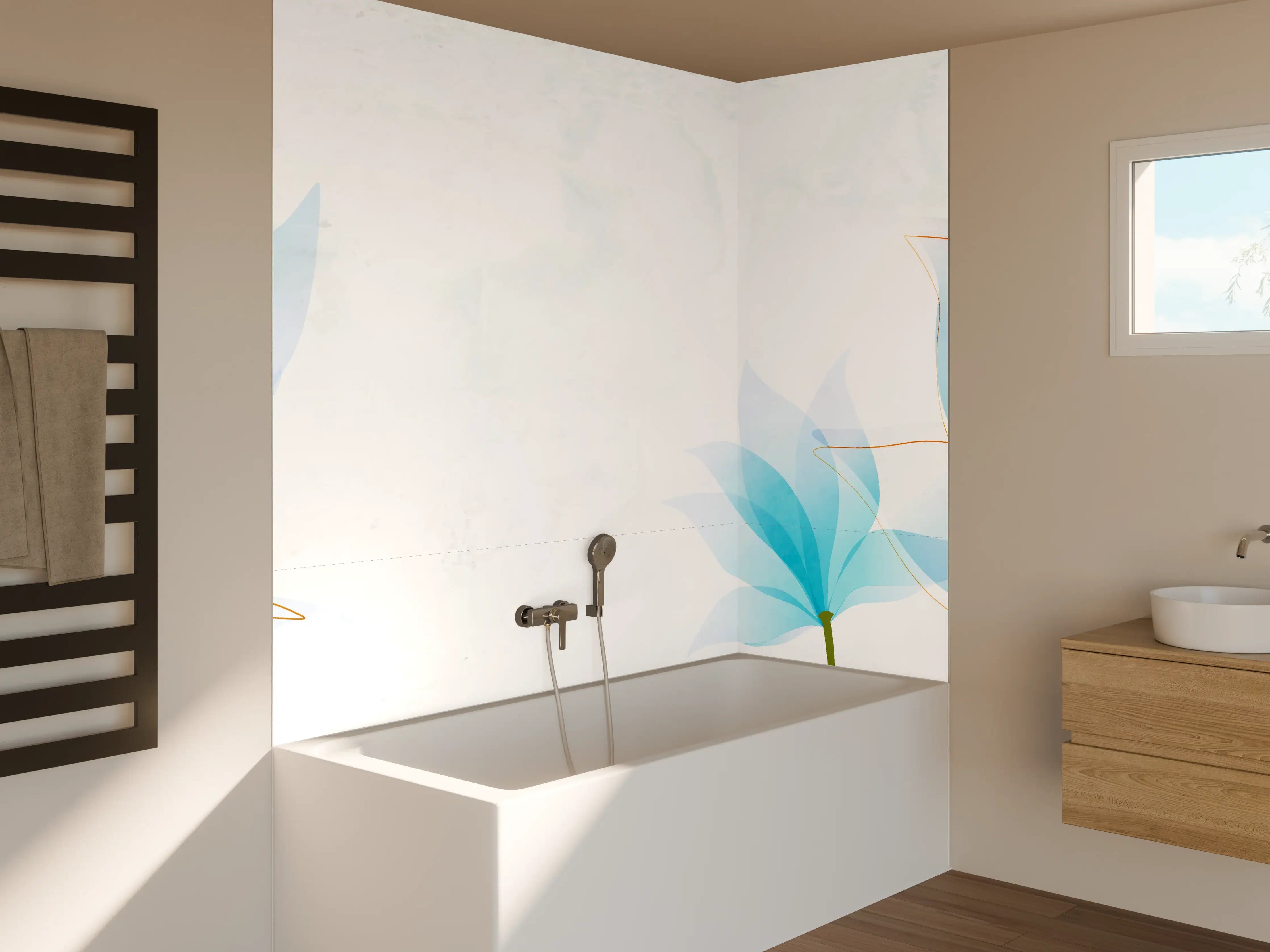 Badewannen-Rückwand - Zarte Blaue Blumen Illustration