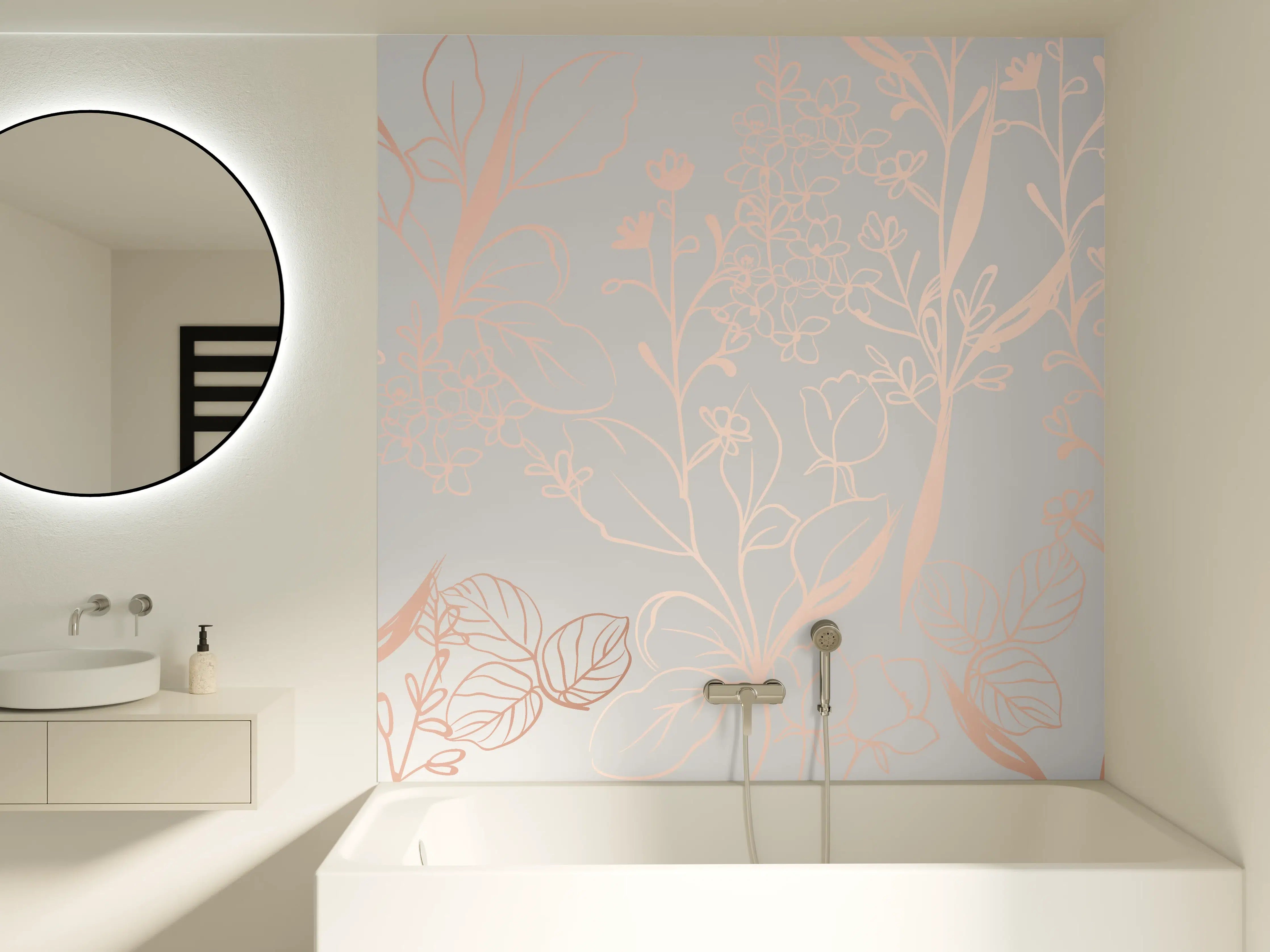 Badewannen-Rückwand - Zarte Blütenillustration Beige-Rosa