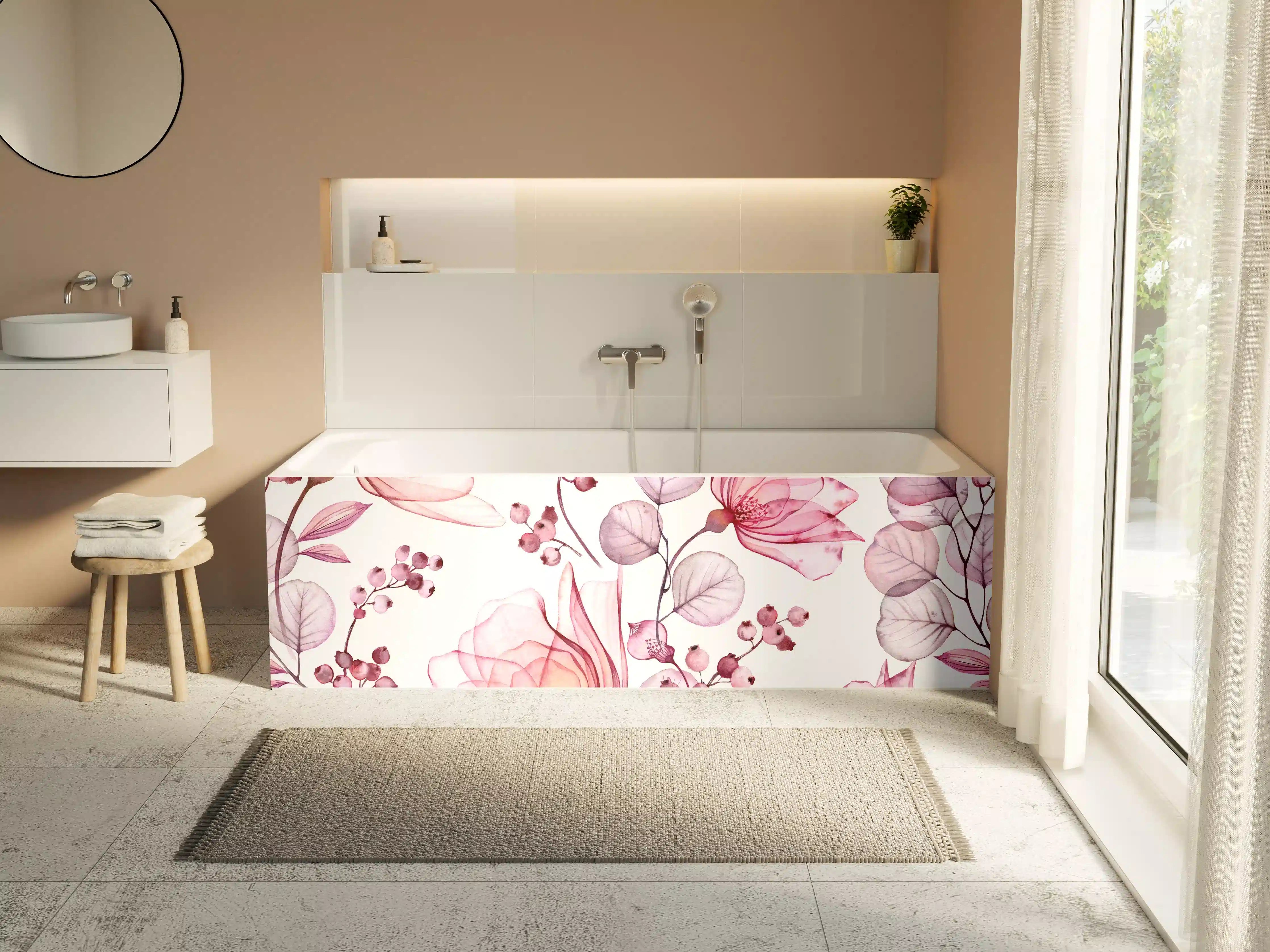 Badewannen-Rückwand - Zarte Blumen mit Pink- und Lilatönen