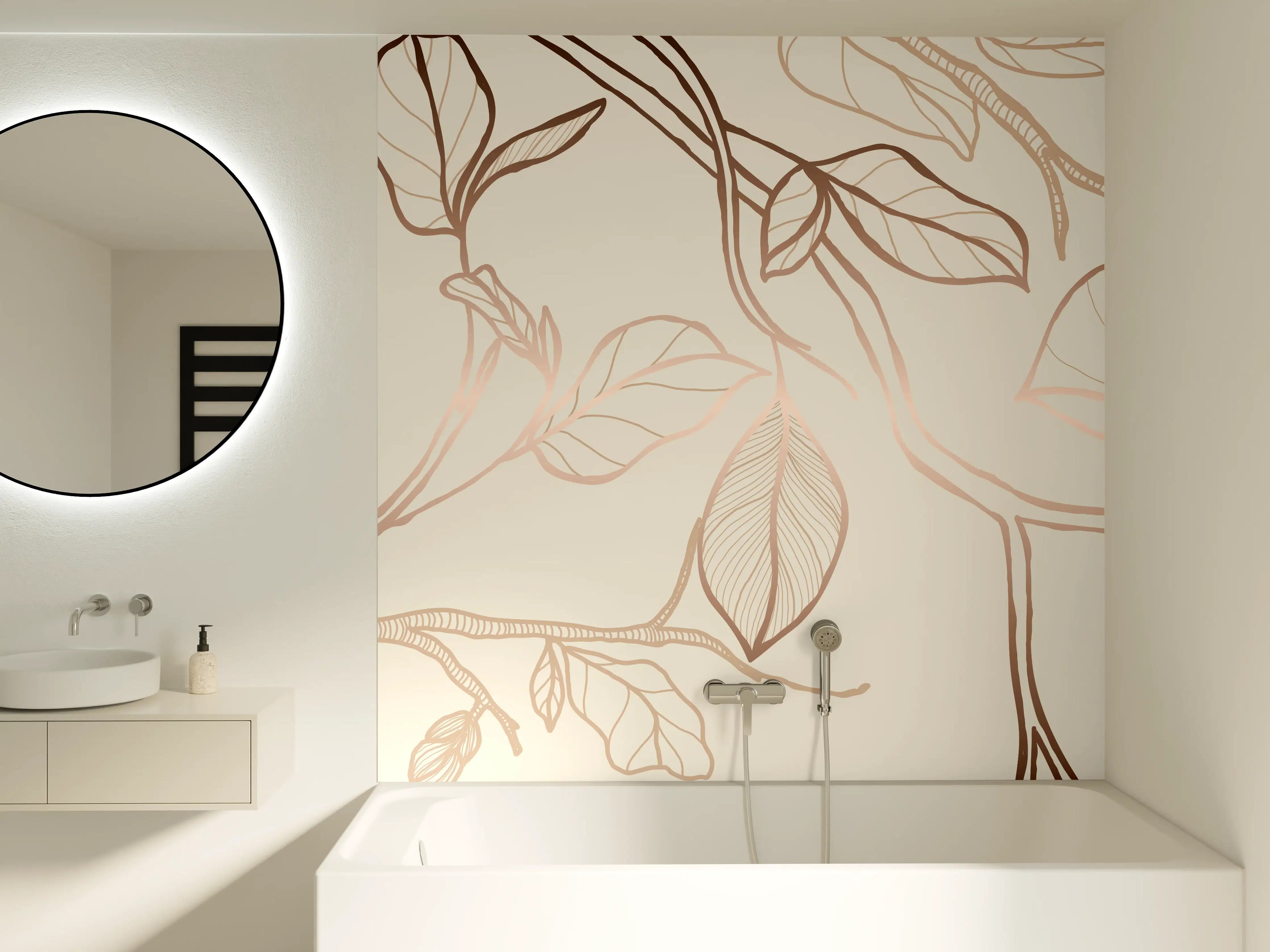 Badewannen-Rückwand - Zarte Blumenzeichnung Beige