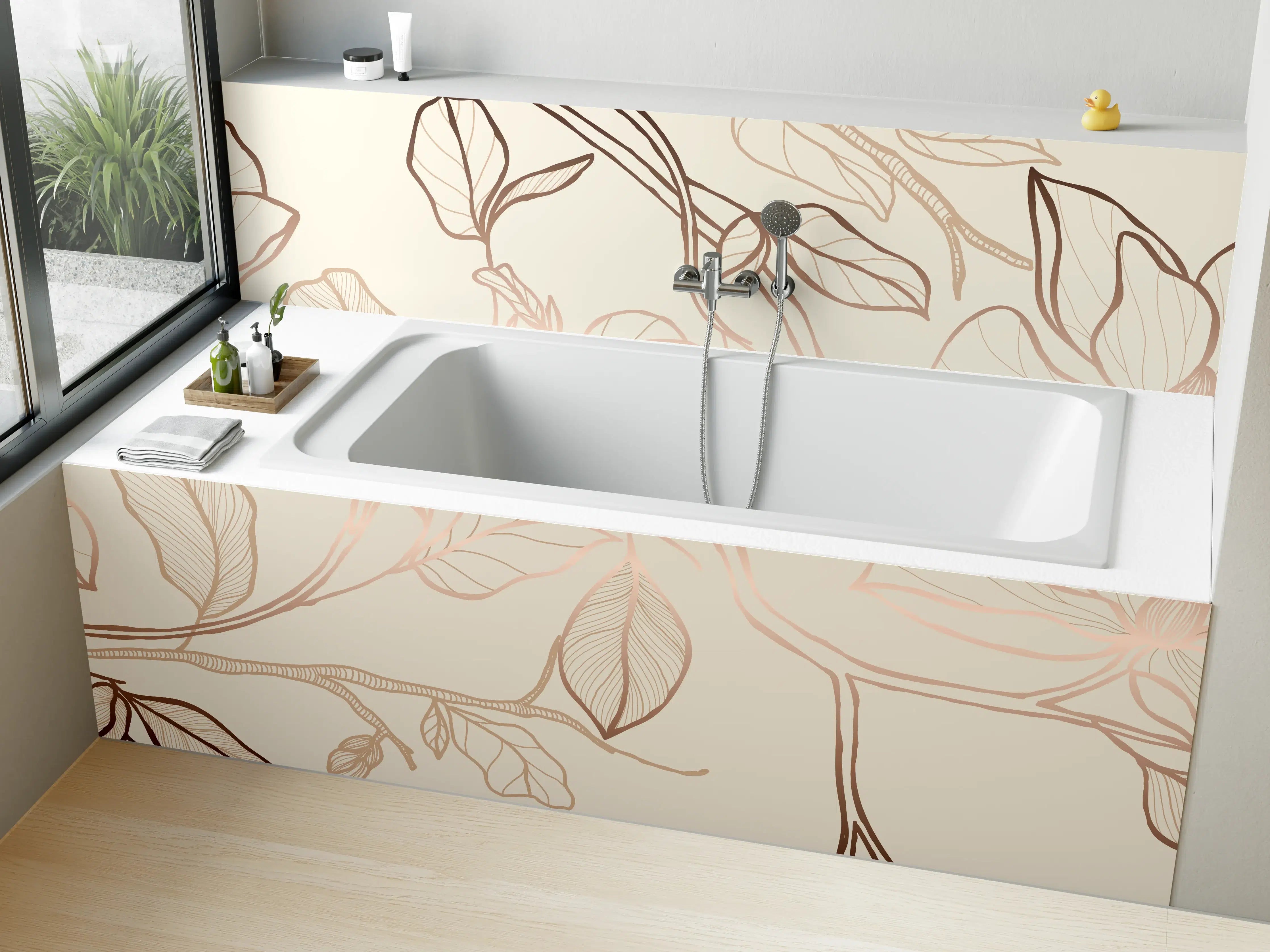 Badewannen-Rückwand - Zarte Blumenzeichnung Beige