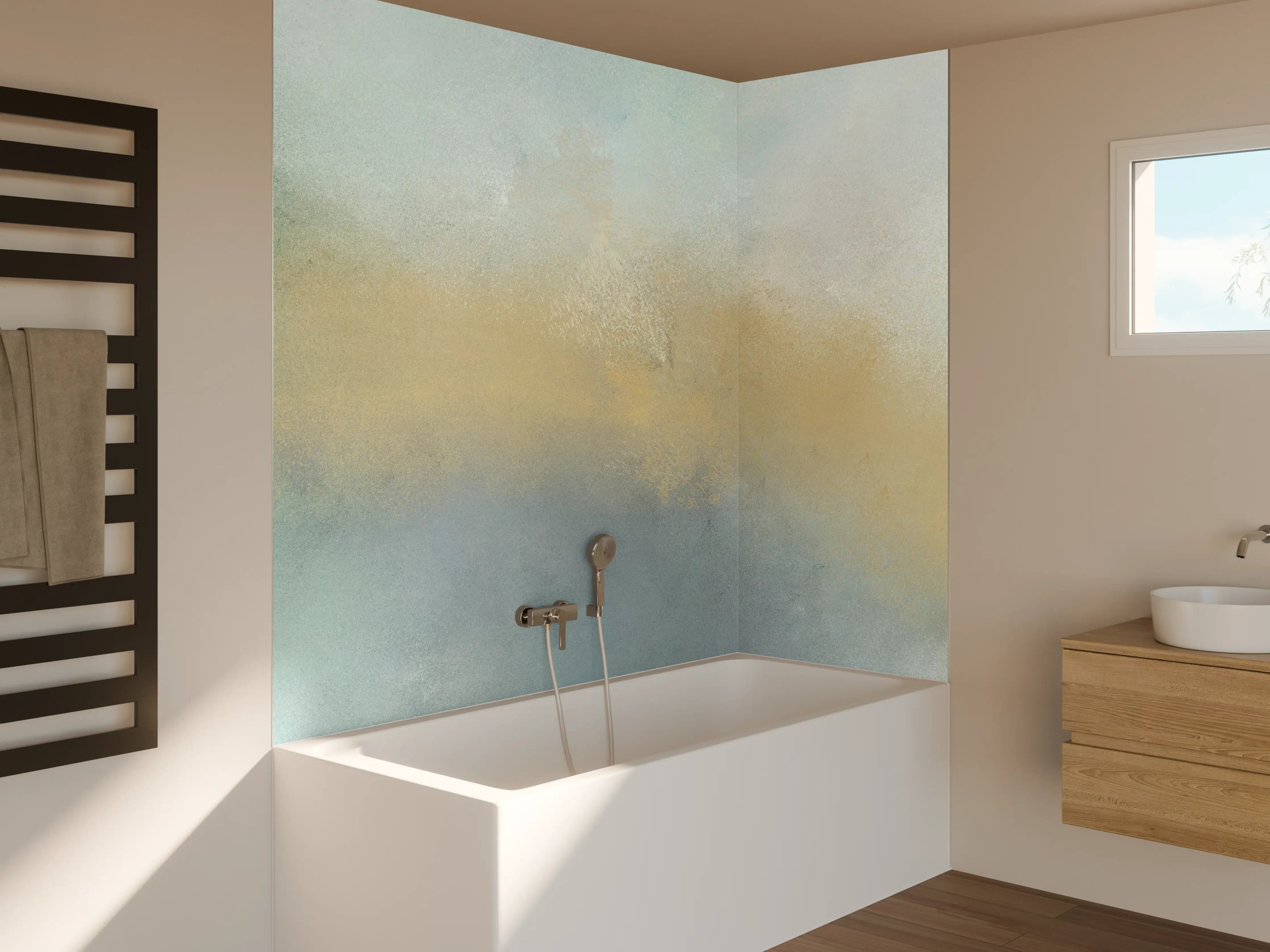 Badewannen-Rückwand - Zarte Grautöne in Pastellfarben