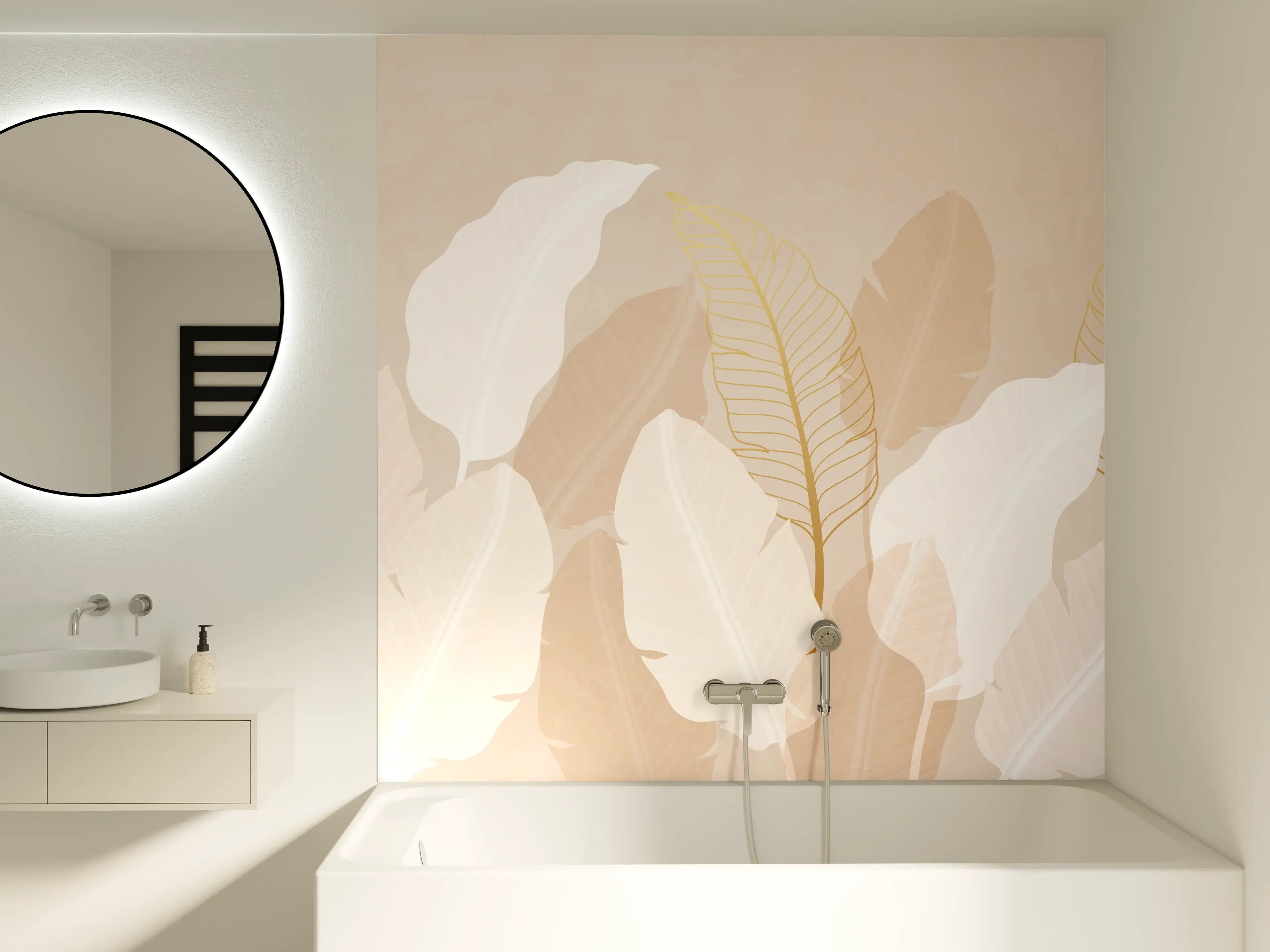 Badewannen-Rückwand - Zarte-Pastell-Blätter-Stilbild