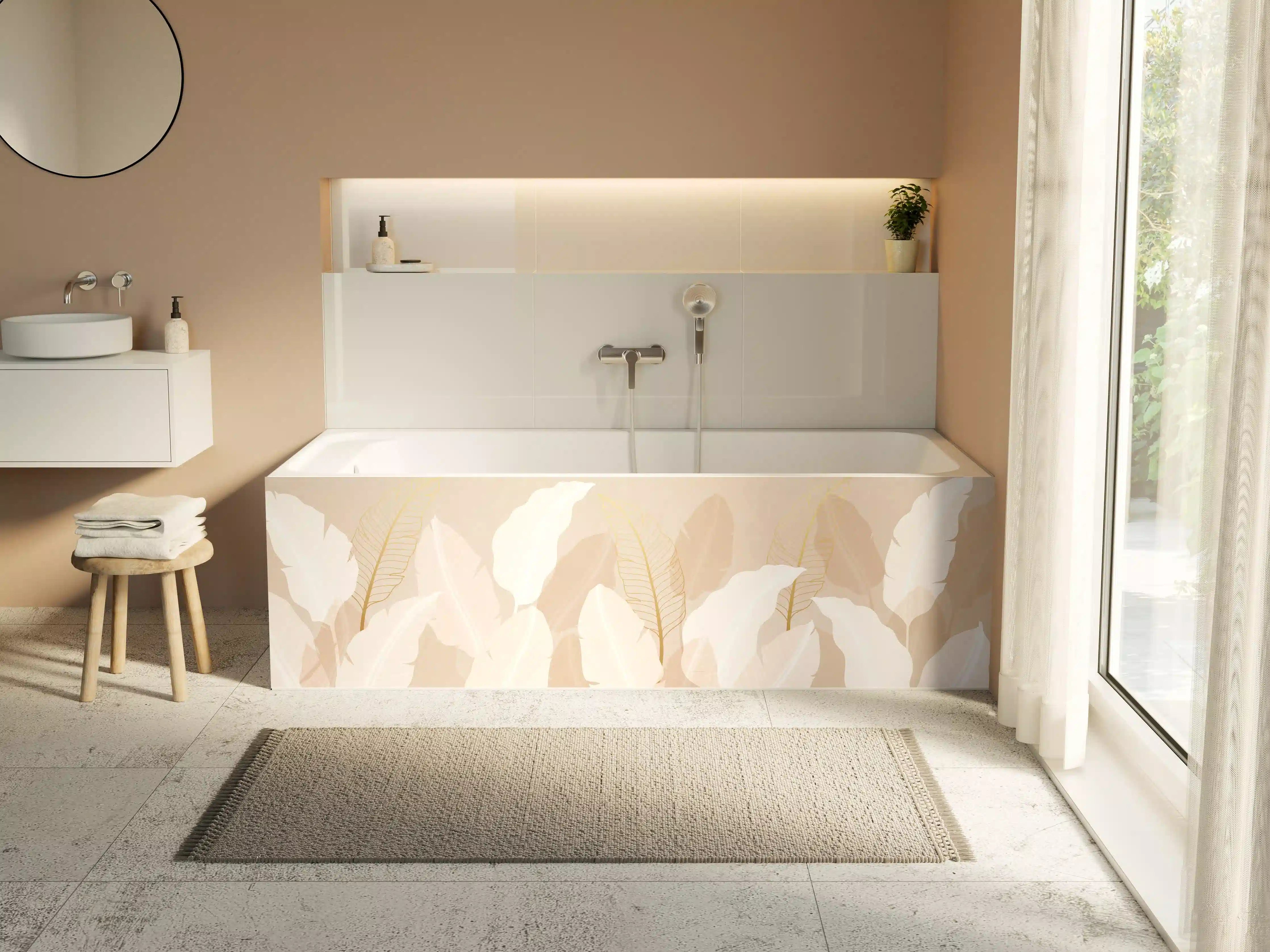 Badewannen-Rückwand - Zarte-Pastell-Blätter-Stilbild