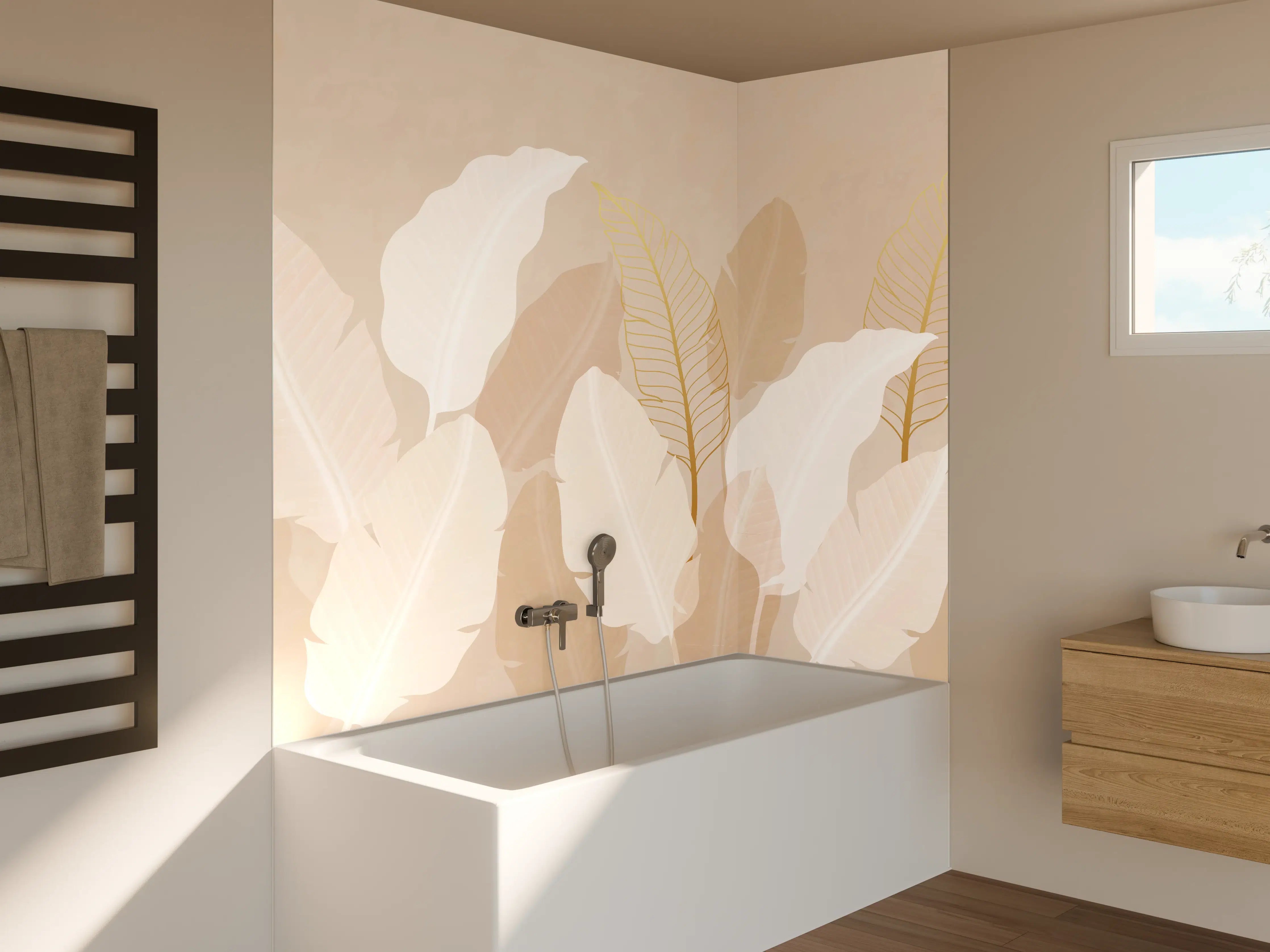 Badewannen-Rückwand - Zarte-Pastell-Blätter-Stilbild