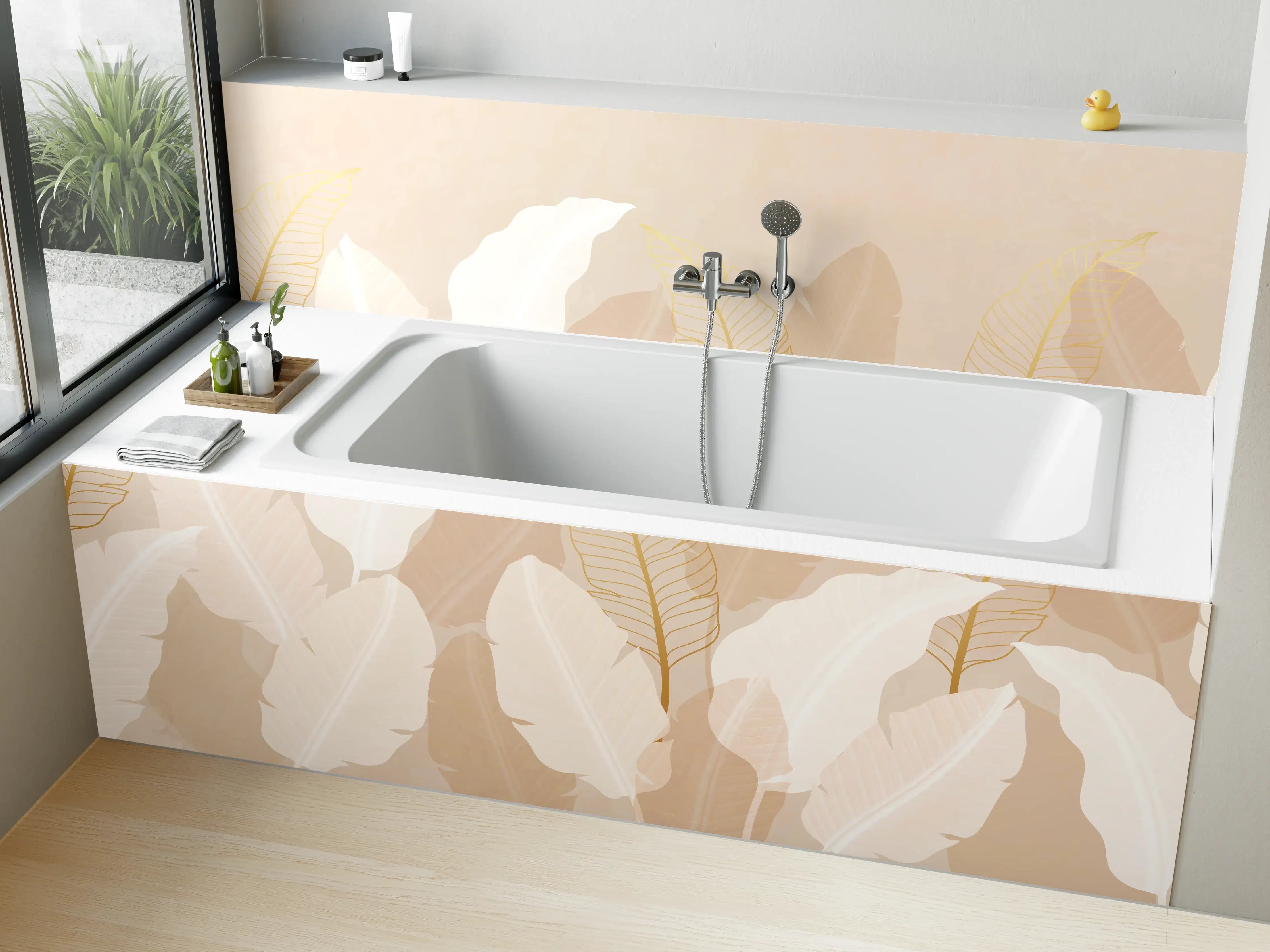 Badewannen-Rückwand - Zarte-Pastell-Blätter-Stilbild