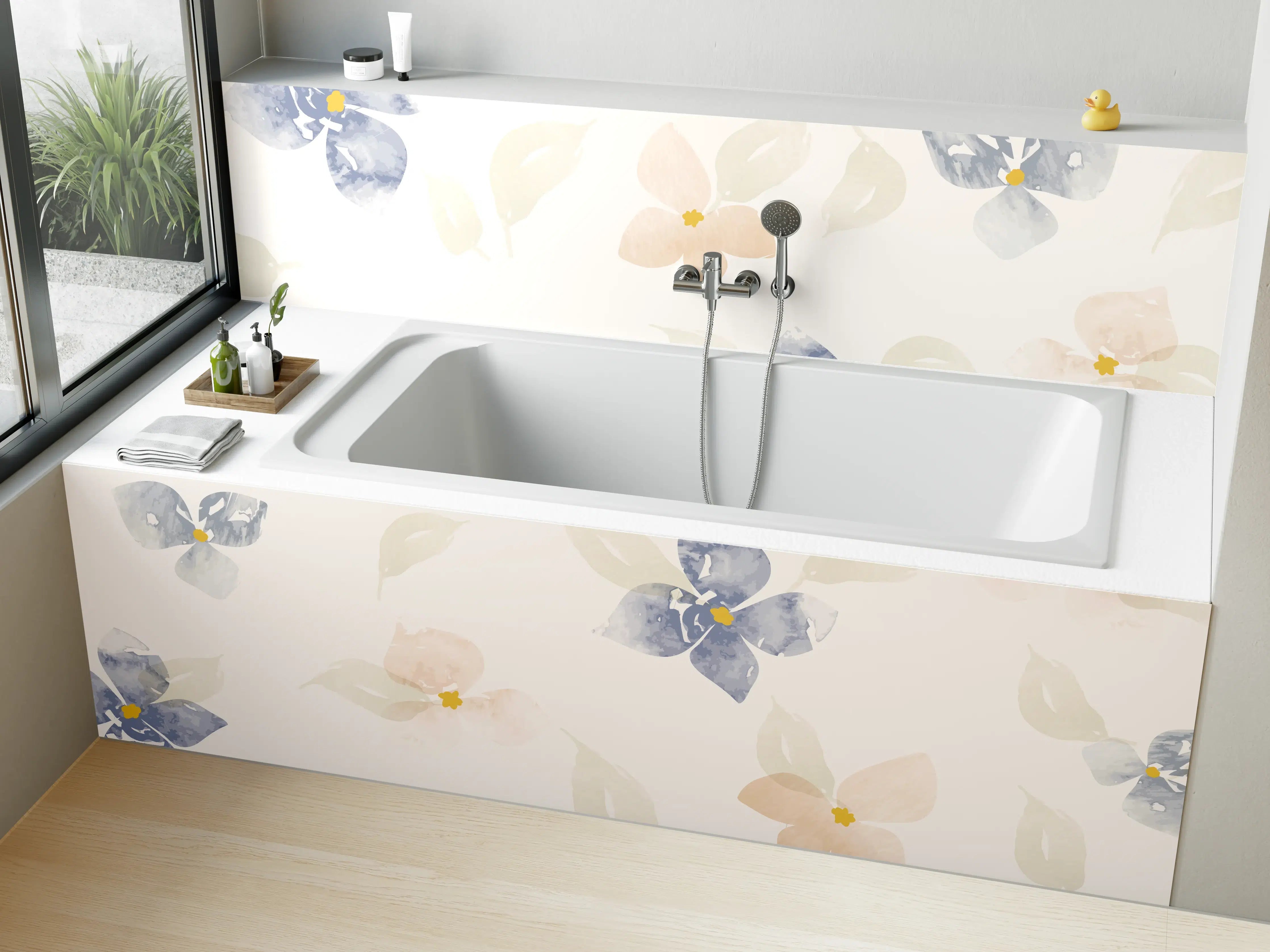 Badewannen-Rückwand - Zarte Pastell-Blumenmuster