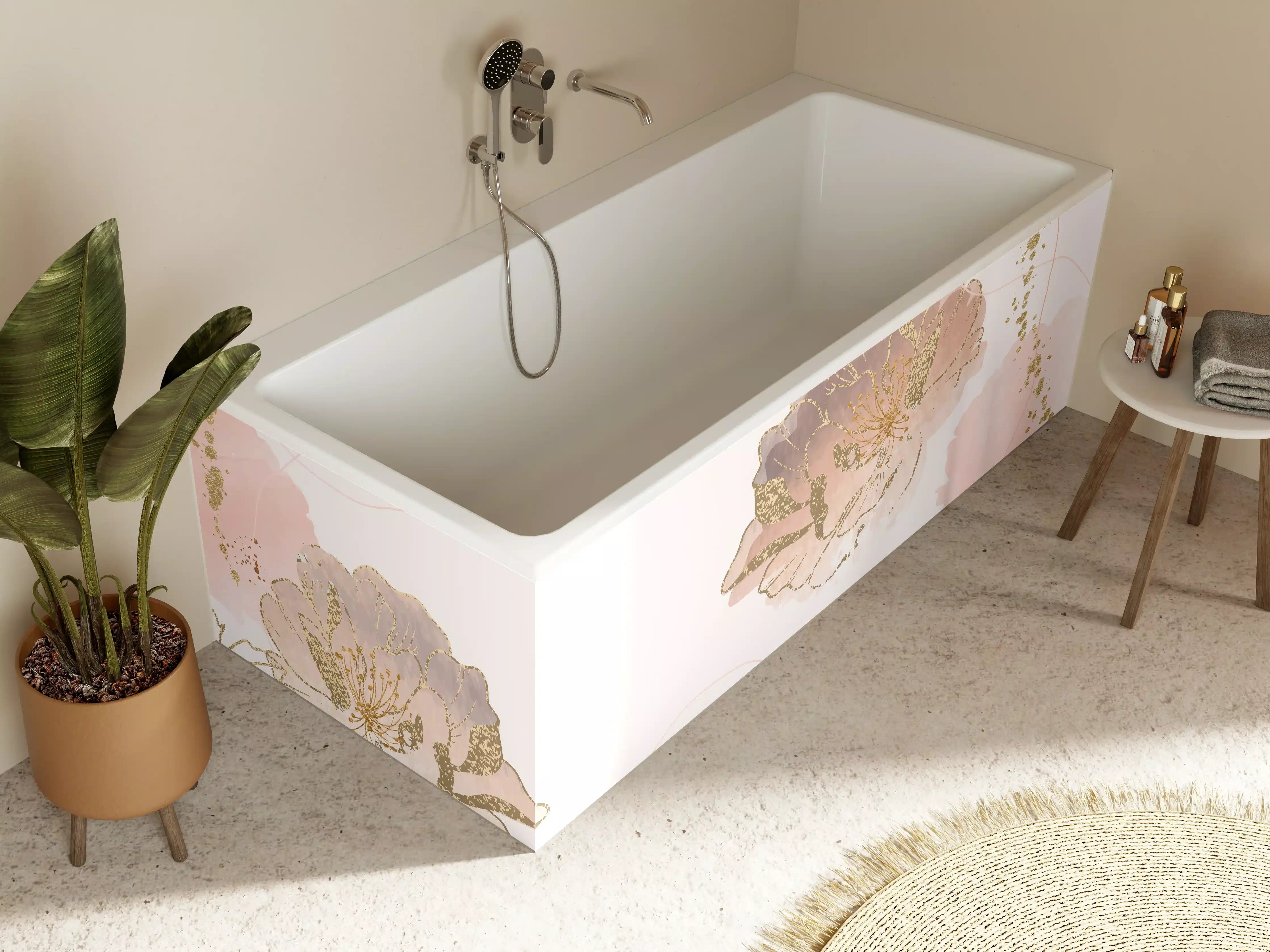 Badewannen-Rückwand - Zarte Pastell-Blumenstruktur